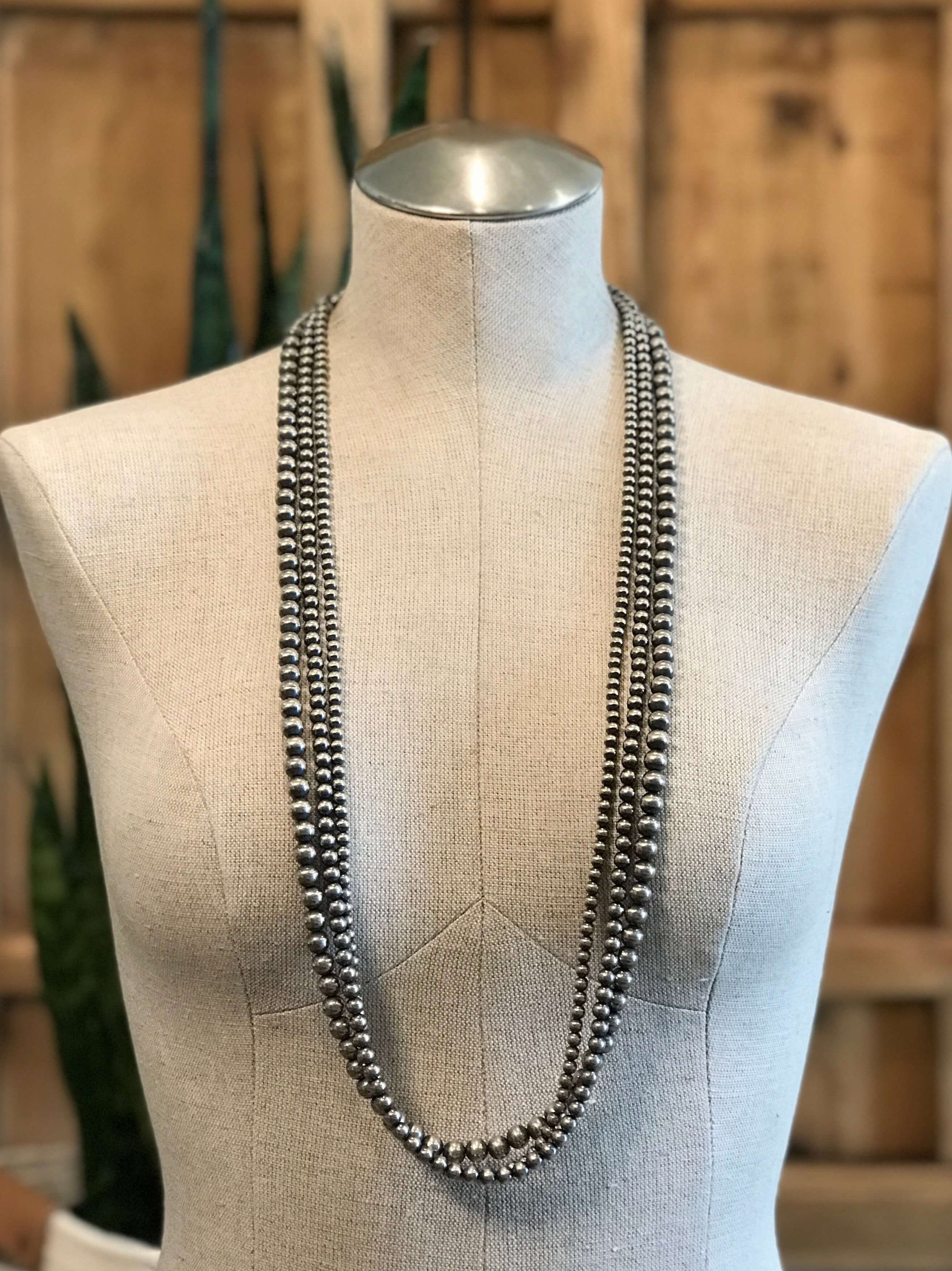 The Sabinal Triple Strand Pearl Necklace, 36"-Necklaces-Calli Co., Turquoise and Silver Jewelry, Native American Handmade, Zuni Tribe, Navajo Tribe, Brock Texas