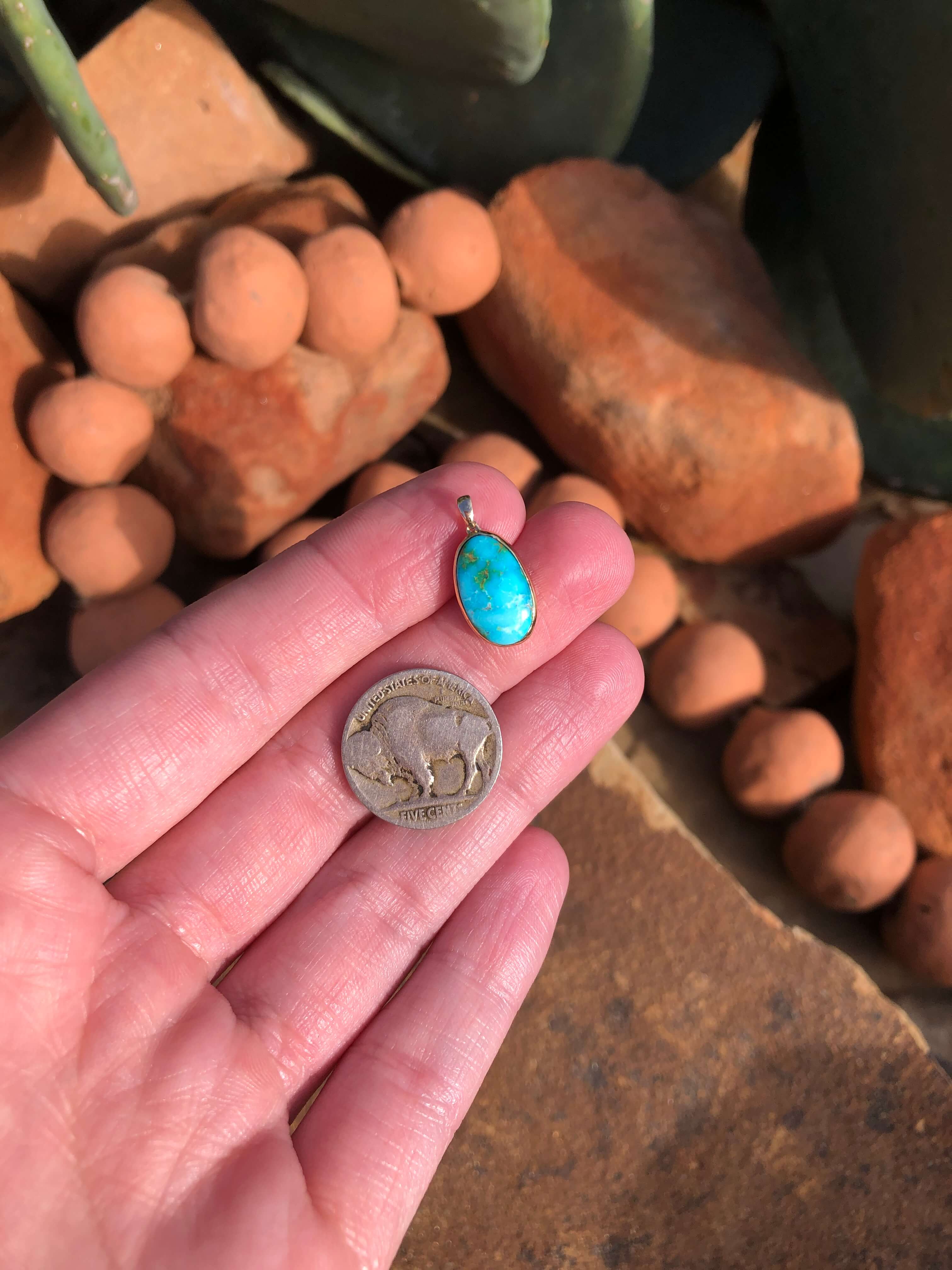 The Nordic 14k and Turquoise Pendant, 11-Pendants-Calli Co., Turquoise and Silver Jewelry, Native American Handmade, Zuni Tribe, Navajo Tribe, Brock Texas