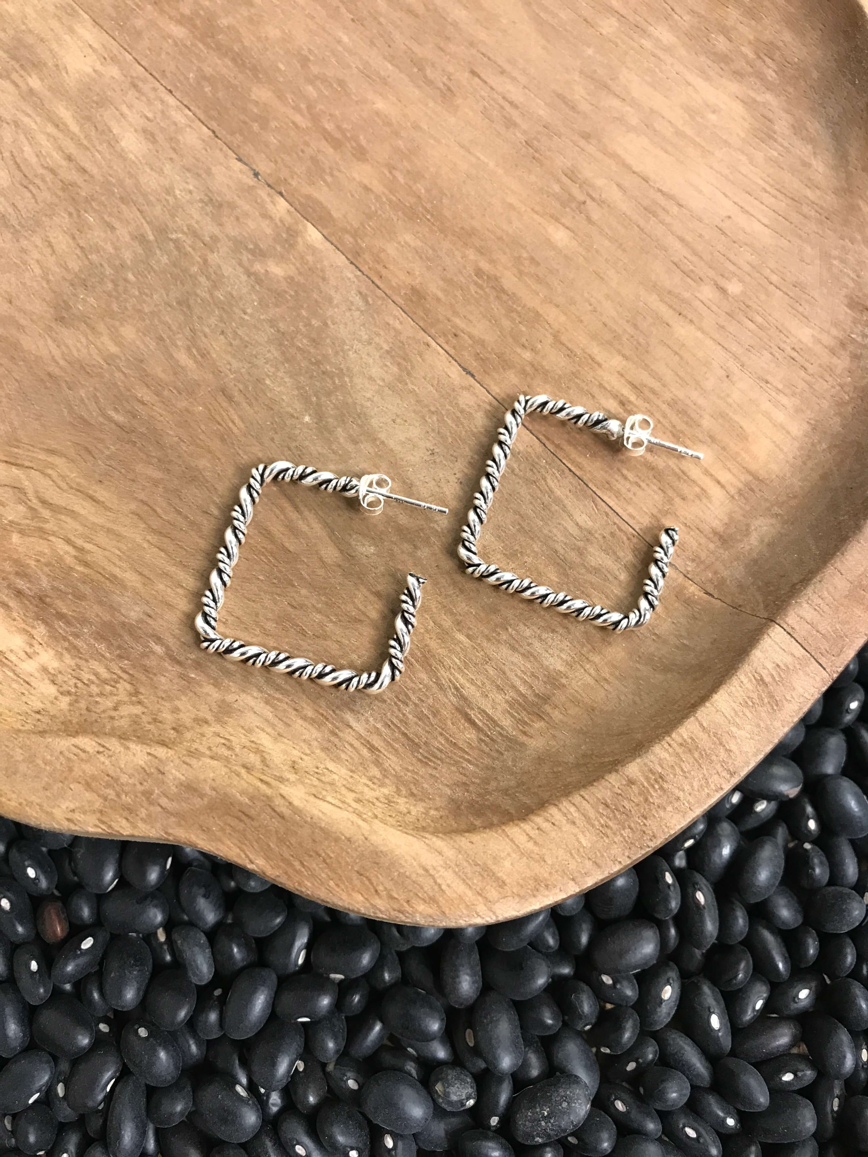 The Aidan Square Hoops-Earrings-Calli Co., Turquoise and Silver Jewelry, Native American Handmade, Zuni Tribe, Navajo Tribe, Brock Texas