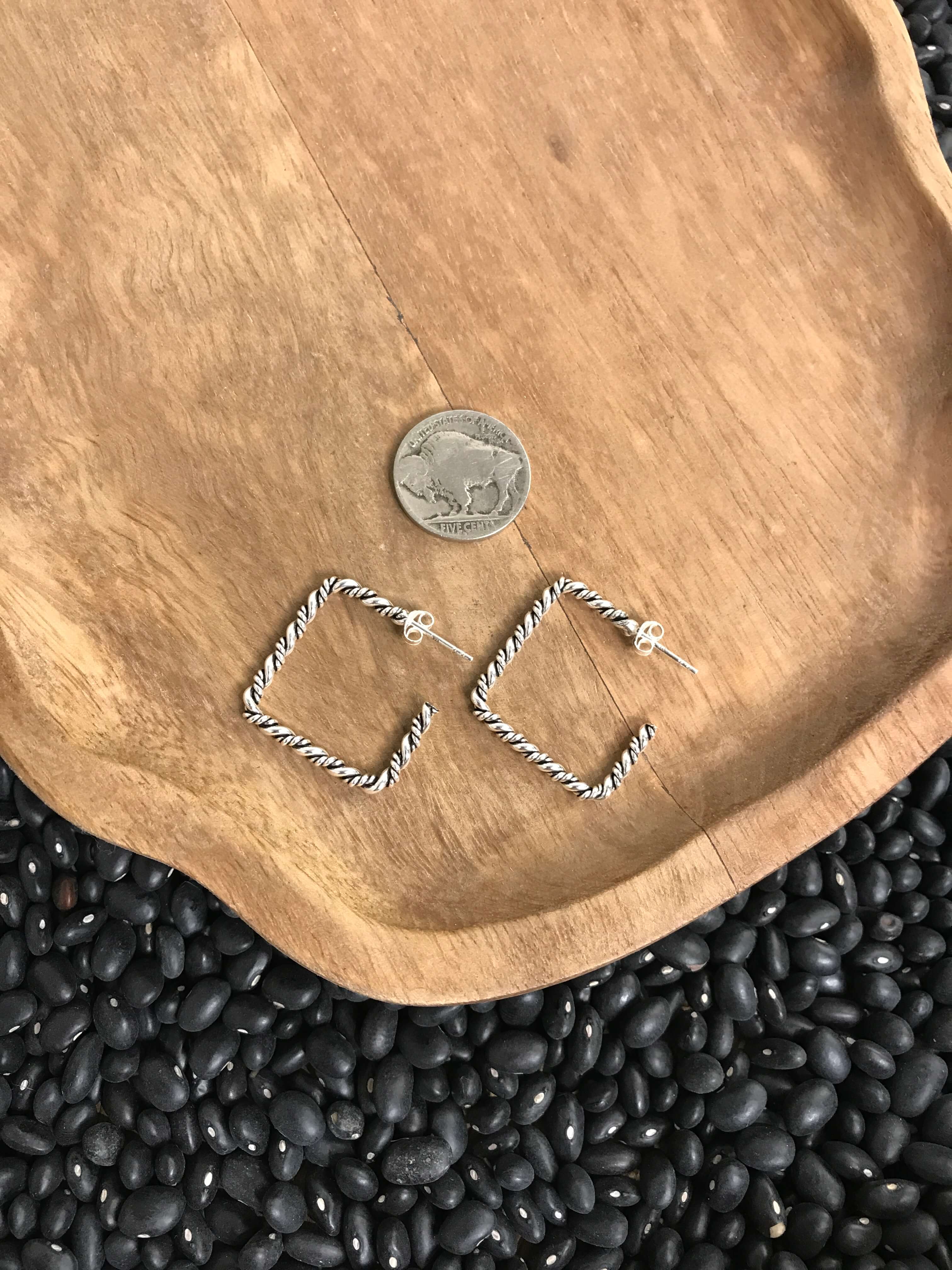 The Aidan Square Hoops-Earrings-Calli Co., Turquoise and Silver Jewelry, Native American Handmade, Zuni Tribe, Navajo Tribe, Brock Texas