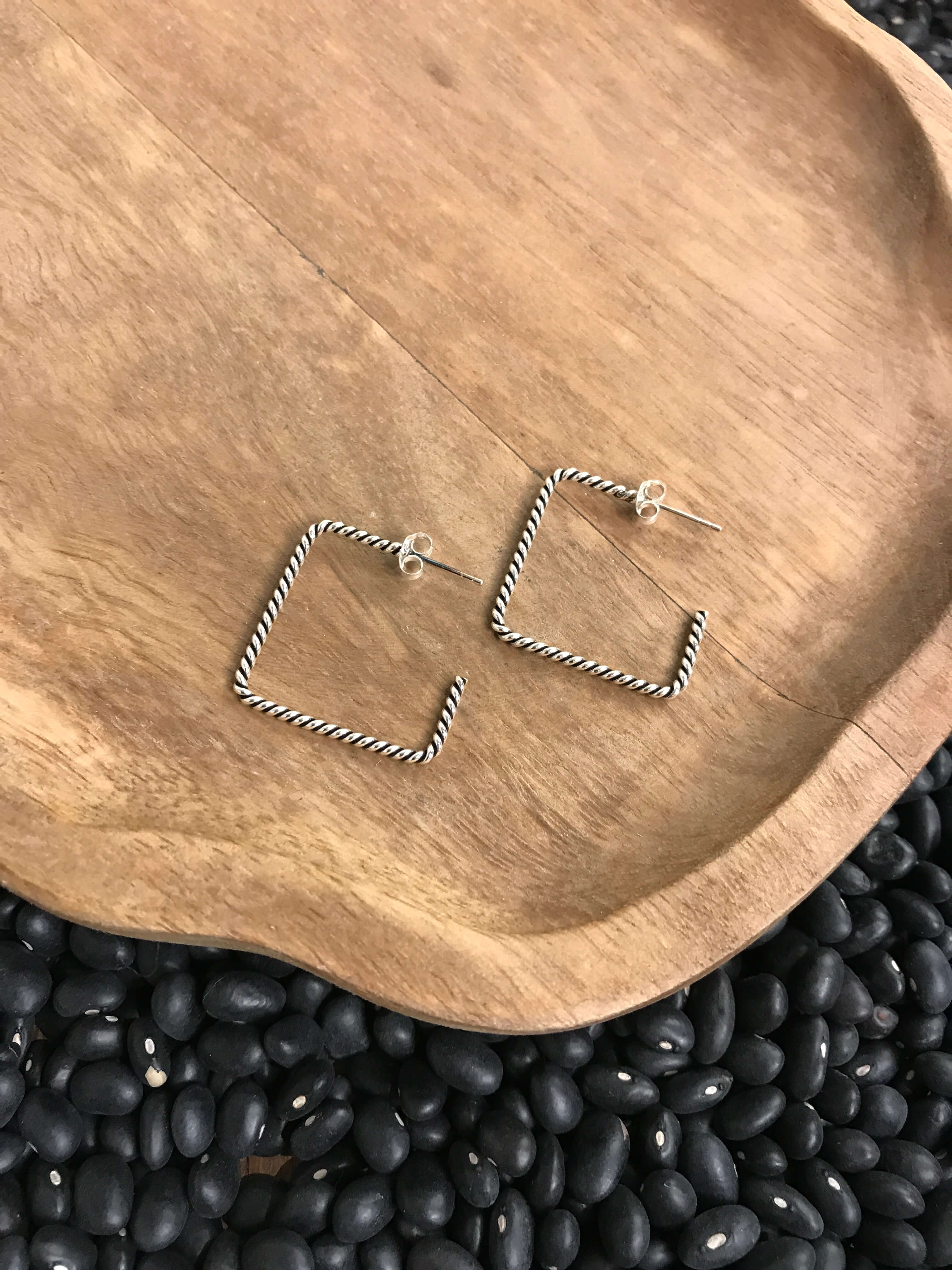 The Ashton Square Hoops-Earrings-Calli Co., Turquoise and Silver Jewelry, Native American Handmade, Zuni Tribe, Navajo Tribe, Brock Texas