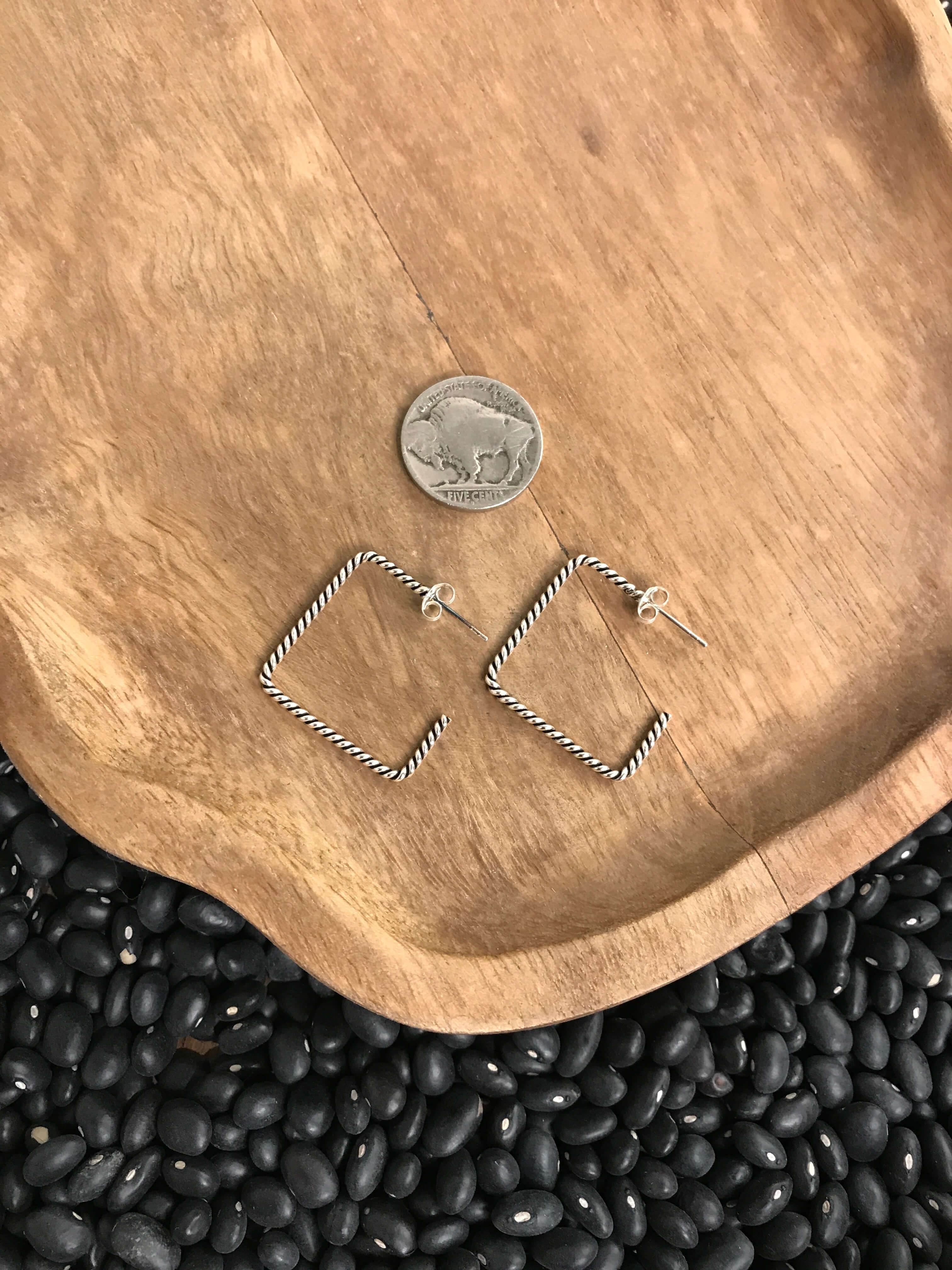 The Ashton Square Hoops-Earrings-Calli Co., Turquoise and Silver Jewelry, Native American Handmade, Zuni Tribe, Navajo Tribe, Brock Texas