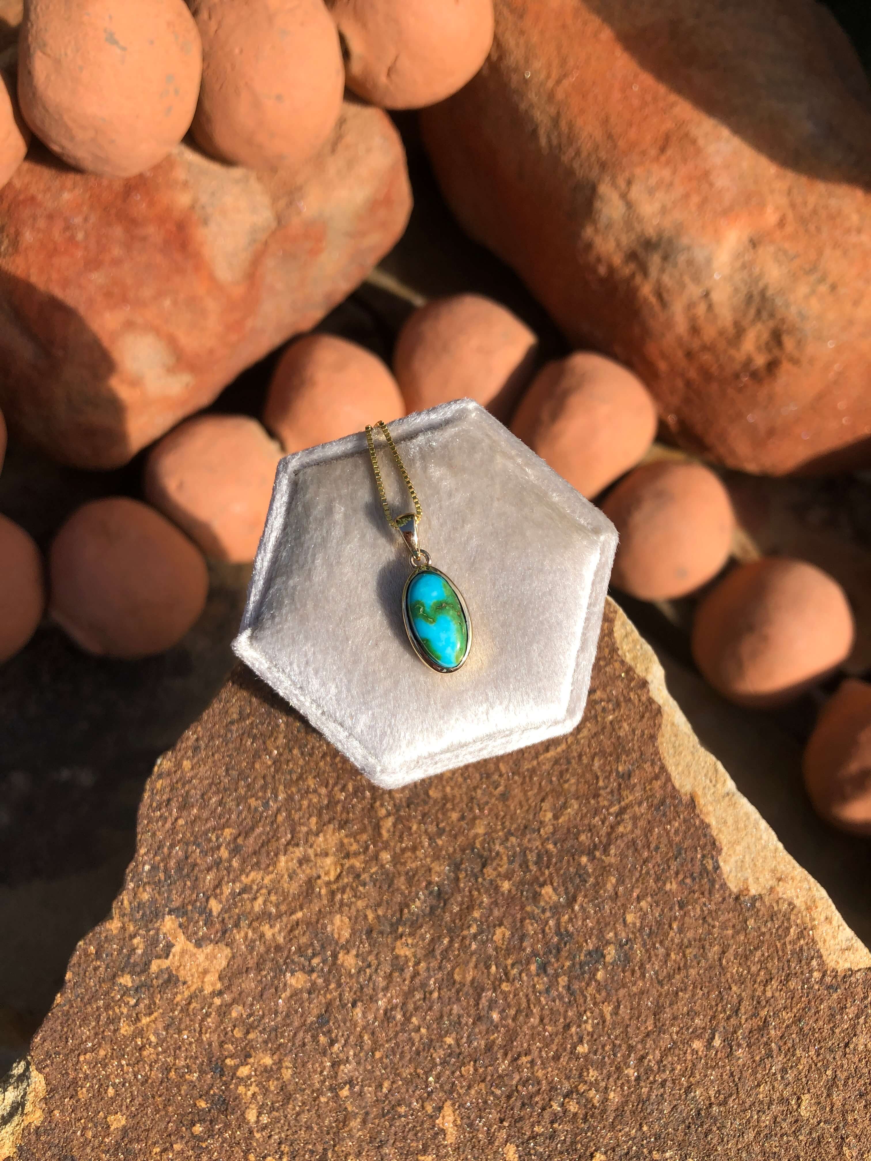 The Nordic 14k and Turquoise Pendant, 12-Pendants-Calli Co., Turquoise and Silver Jewelry, Native American Handmade, Zuni Tribe, Navajo Tribe, Brock Texas