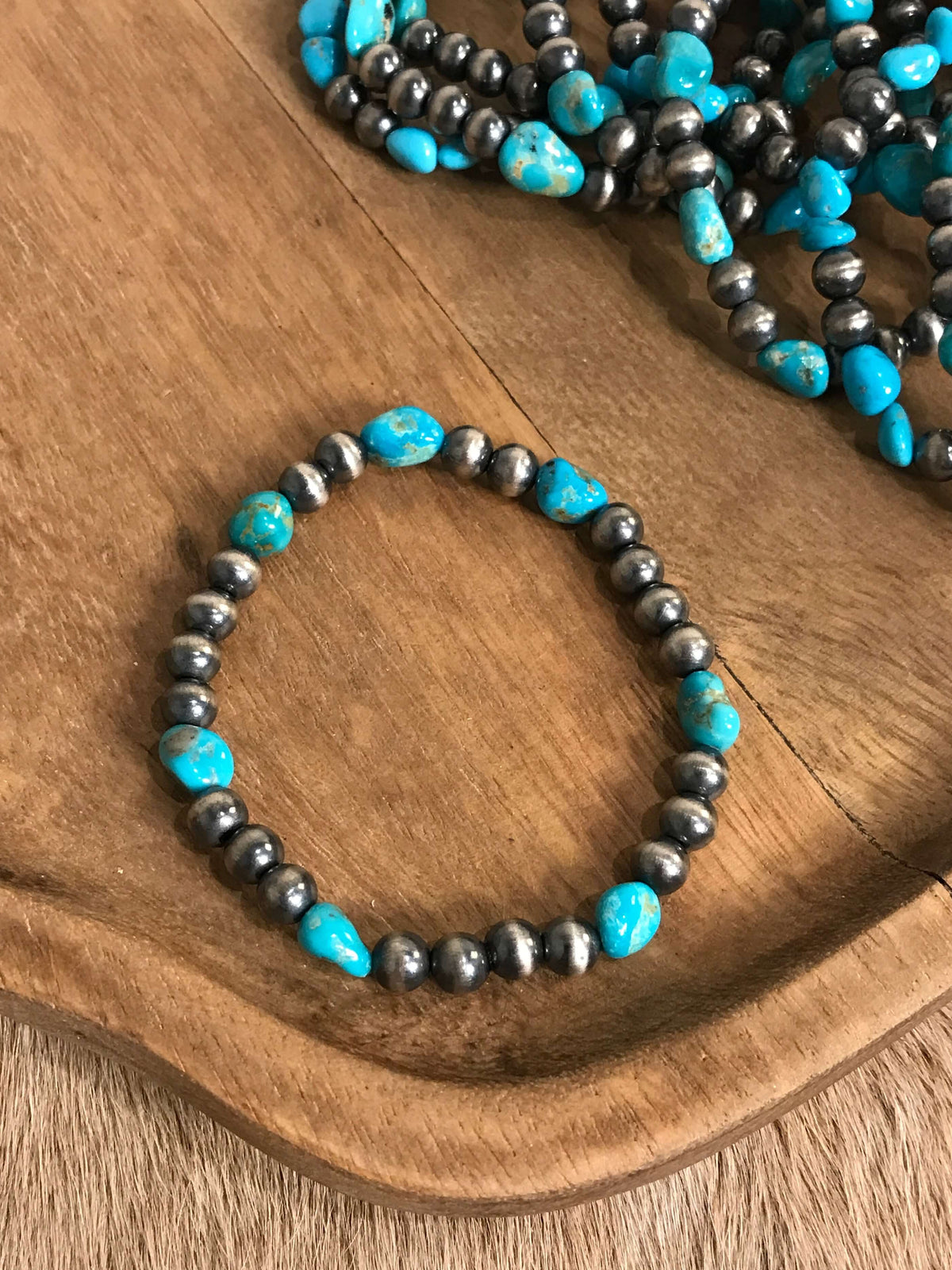 The Toledo Stretch Bracelet in Blue-Bracelets & Cuffs-Calli Co., Turquoise and Silver Jewelry, Native American Handmade, Zuni Tribe, Navajo Tribe, Brock Texas
