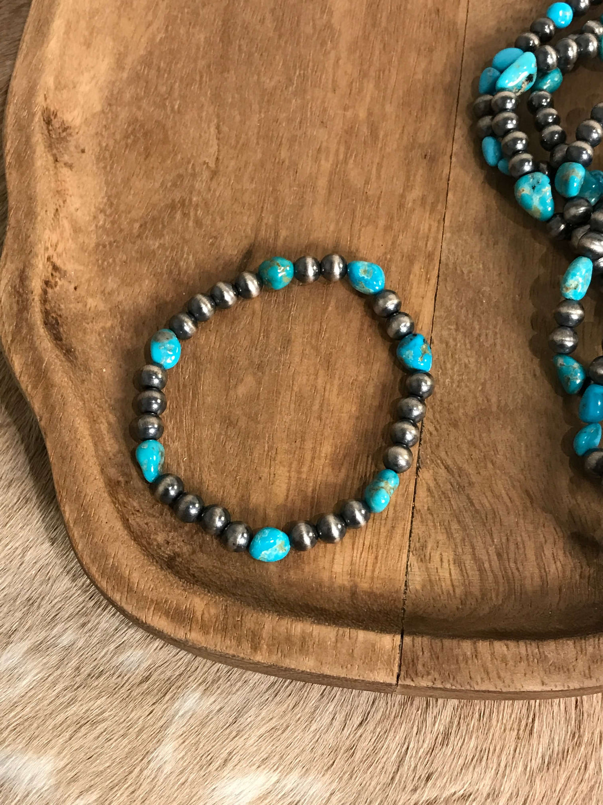 The Toledo Stretch Bracelet in Blue-Bracelets & Cuffs-Calli Co., Turquoise and Silver Jewelry, Native American Handmade, Zuni Tribe, Navajo Tribe, Brock Texas