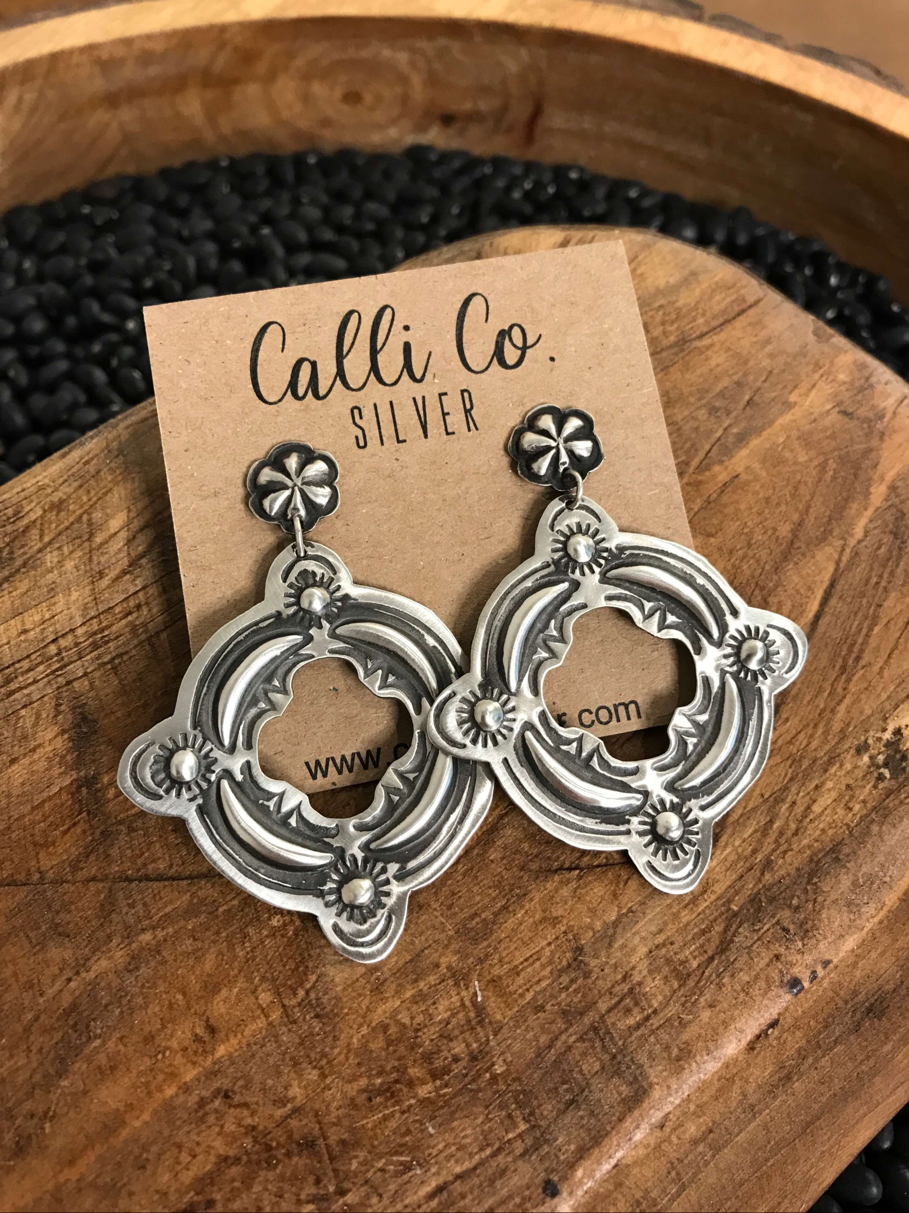 The Palo Duro Earrings-Earrings-Calli Co., Turquoise and Silver Jewelry, Native American Handmade, Zuni Tribe, Navajo Tribe, Brock Texas