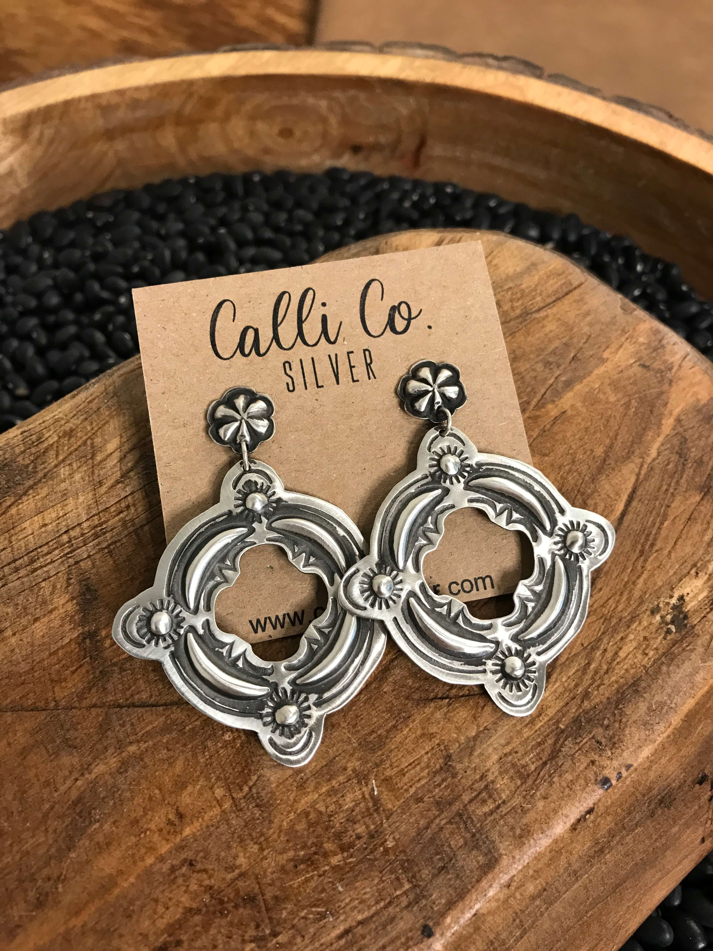 The Palo Duro Earrings-Earrings-Calli Co., Turquoise and Silver Jewelry, Native American Handmade, Zuni Tribe, Navajo Tribe, Brock Texas