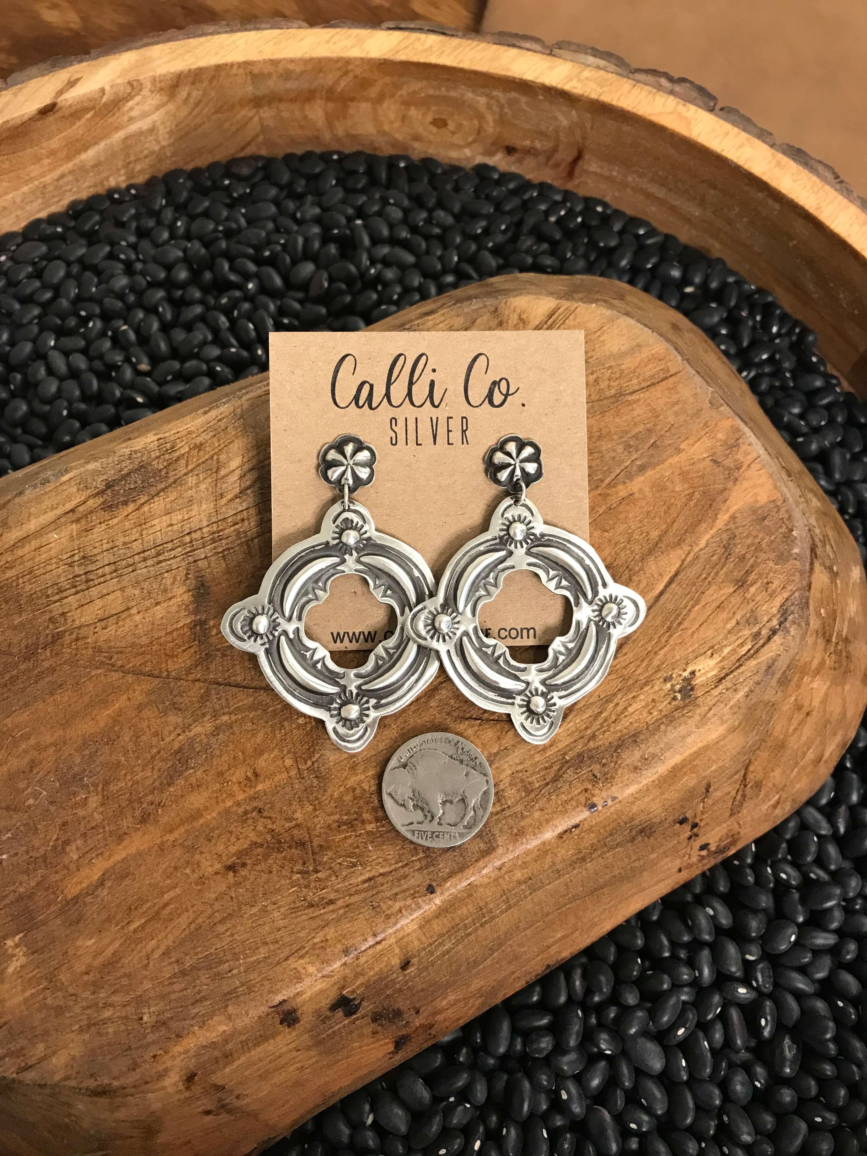 The Palo Duro Earrings-Earrings-Calli Co., Turquoise and Silver Jewelry, Native American Handmade, Zuni Tribe, Navajo Tribe, Brock Texas