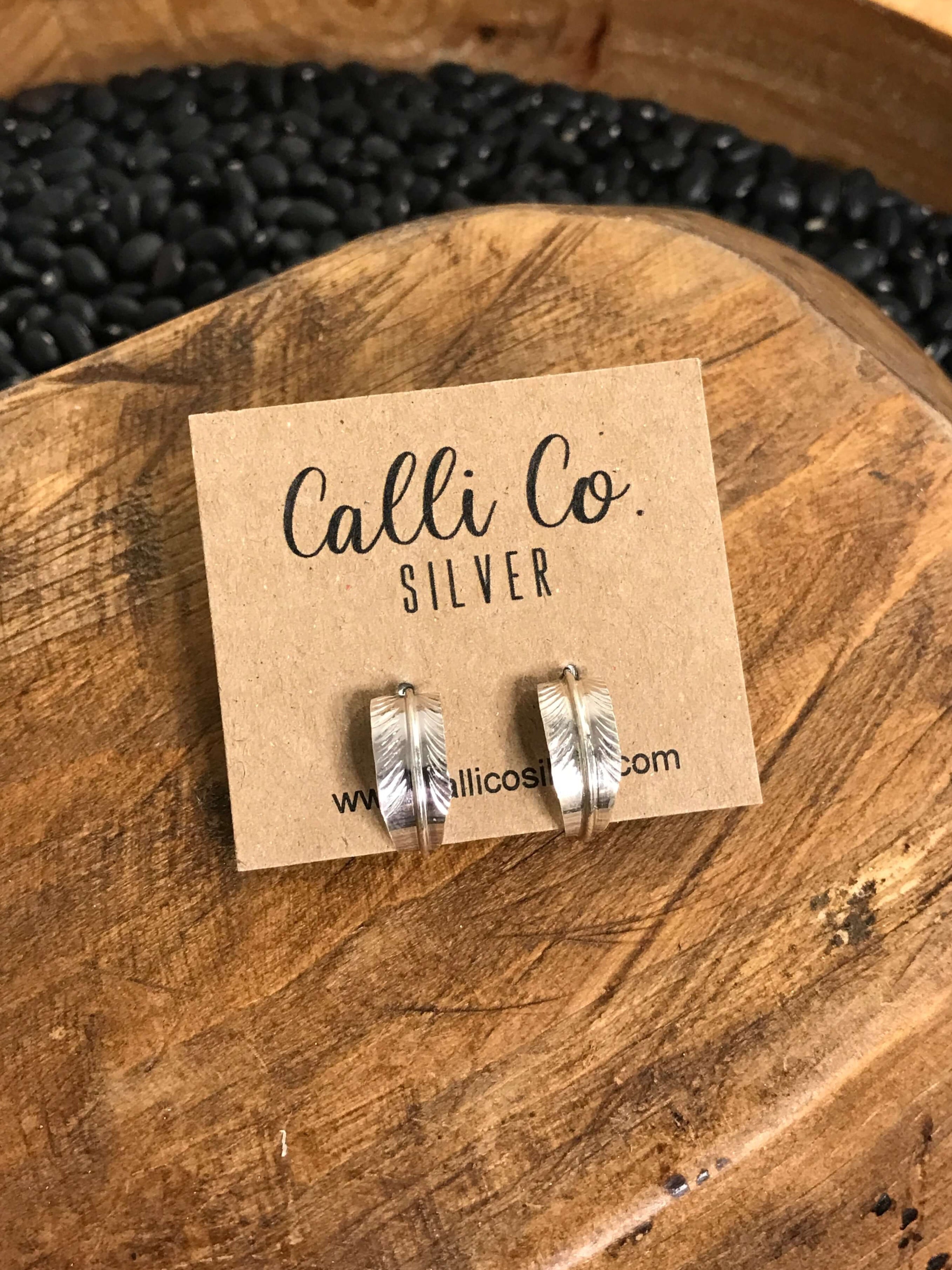 The Feather Hoop Earrings-Earrings-Calli Co., Turquoise and Silver Jewelry, Native American Handmade, Zuni Tribe, Navajo Tribe, Brock Texas