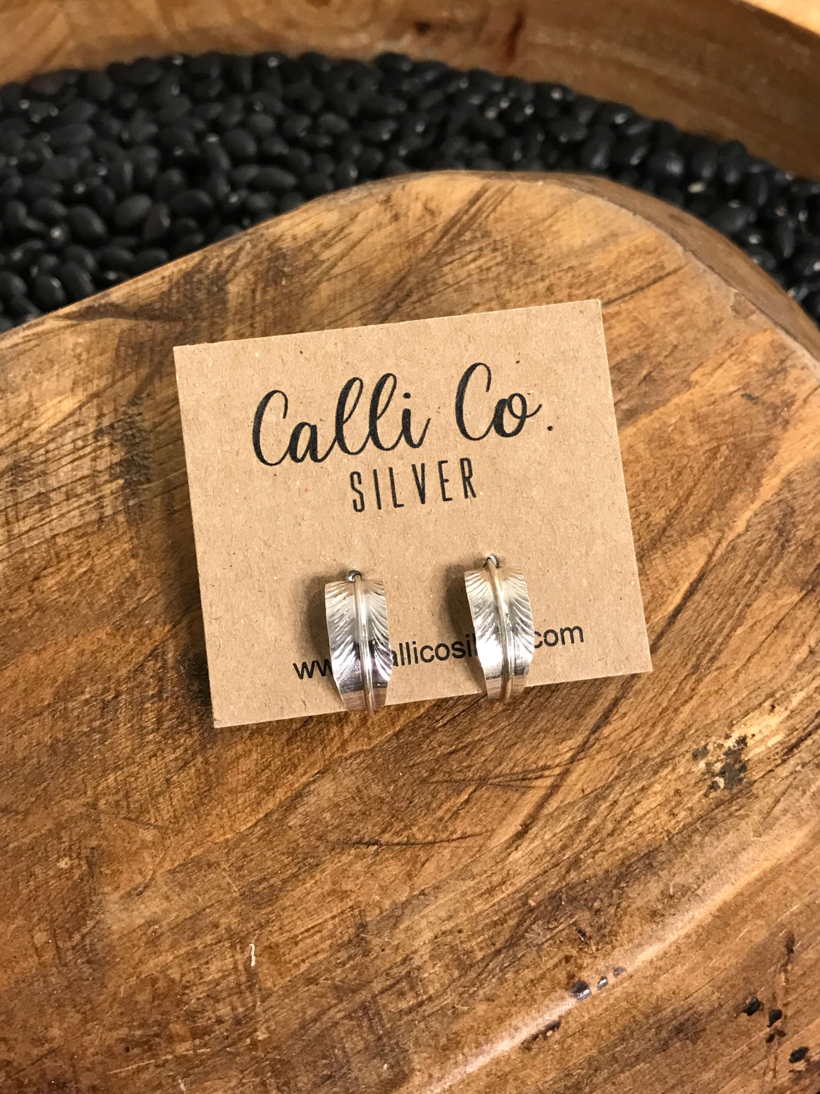 The Feather Hoop Earrings-Earrings-Calli Co., Turquoise and Silver Jewelry, Native American Handmade, Zuni Tribe, Navajo Tribe, Brock Texas