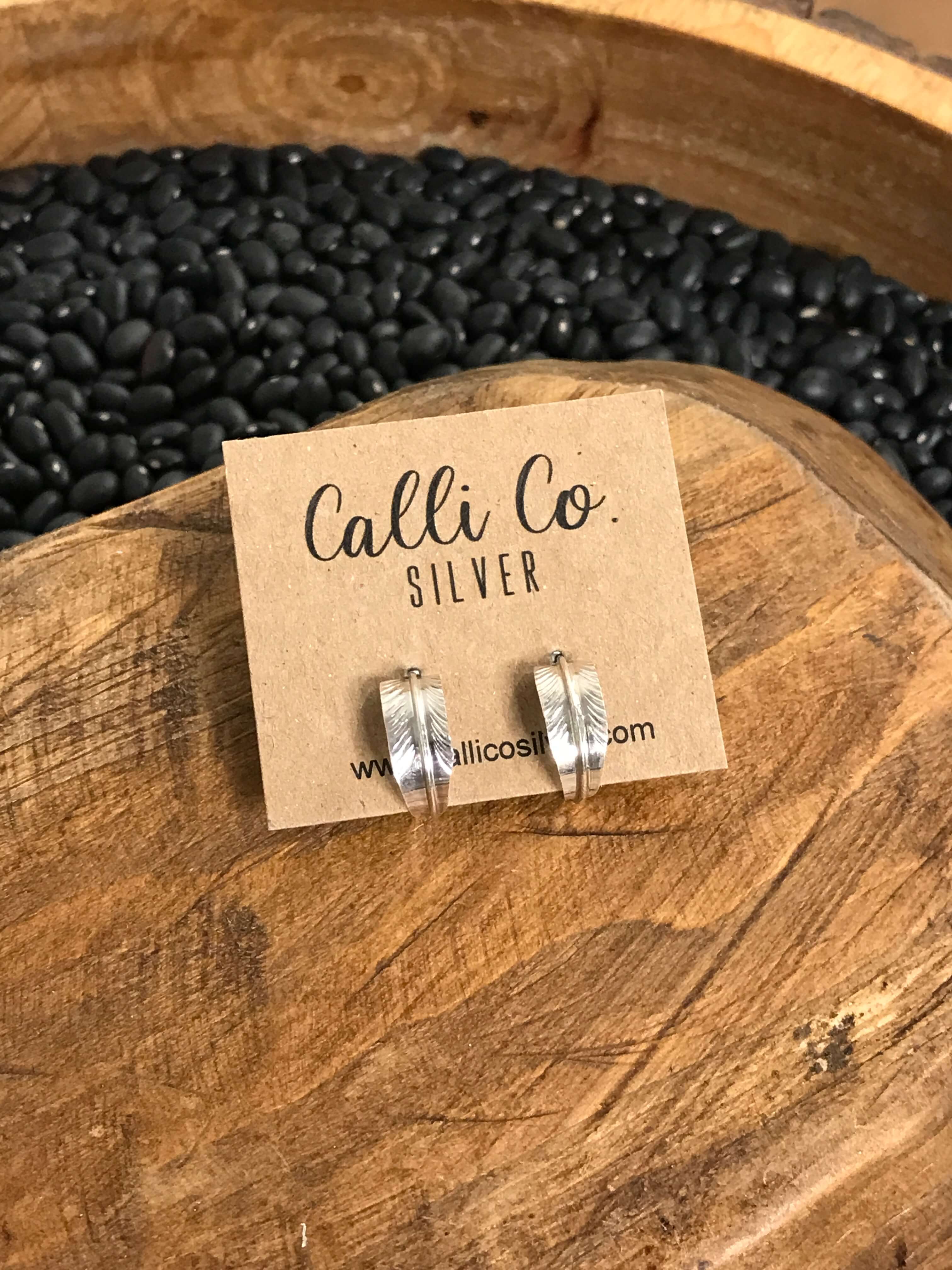 The Feather Hoop Earrings-Earrings-Calli Co., Turquoise and Silver Jewelry, Native American Handmade, Zuni Tribe, Navajo Tribe, Brock Texas