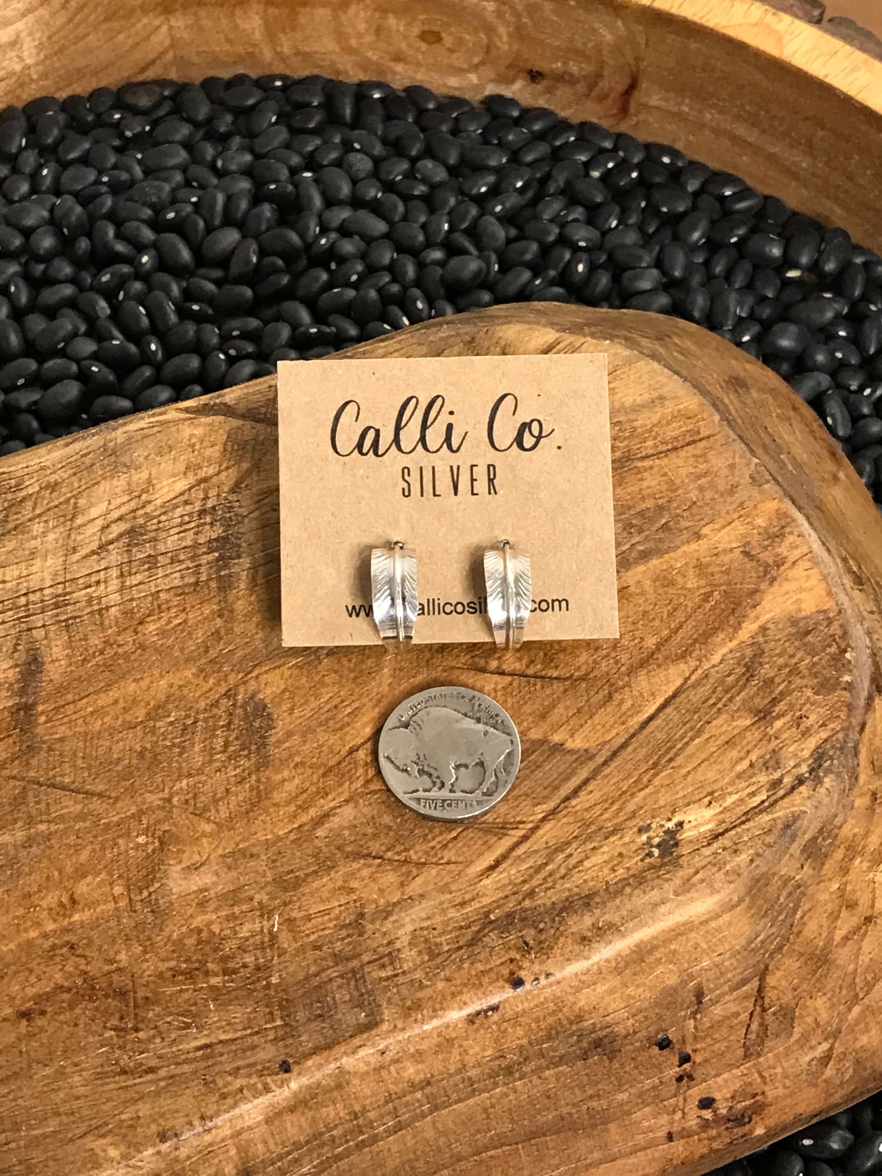 The Feather Hoop Earrings-Earrings-Calli Co., Turquoise and Silver Jewelry, Native American Handmade, Zuni Tribe, Navajo Tribe, Brock Texas