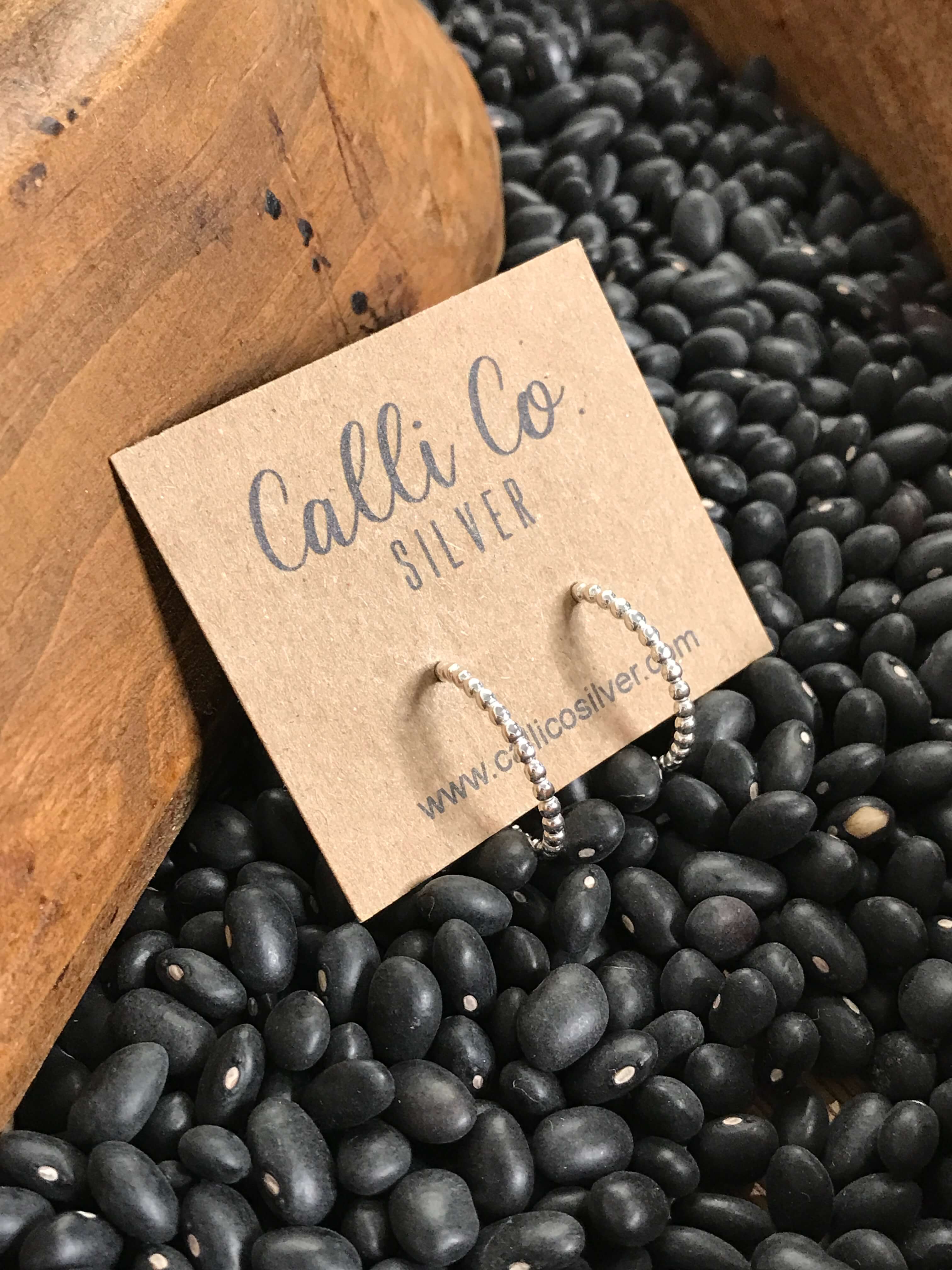 The Petite Sterling Drop Hoops-Earrings-Calli Co., Turquoise and Silver Jewelry, Native American Handmade, Zuni Tribe, Navajo Tribe, Brock Texas