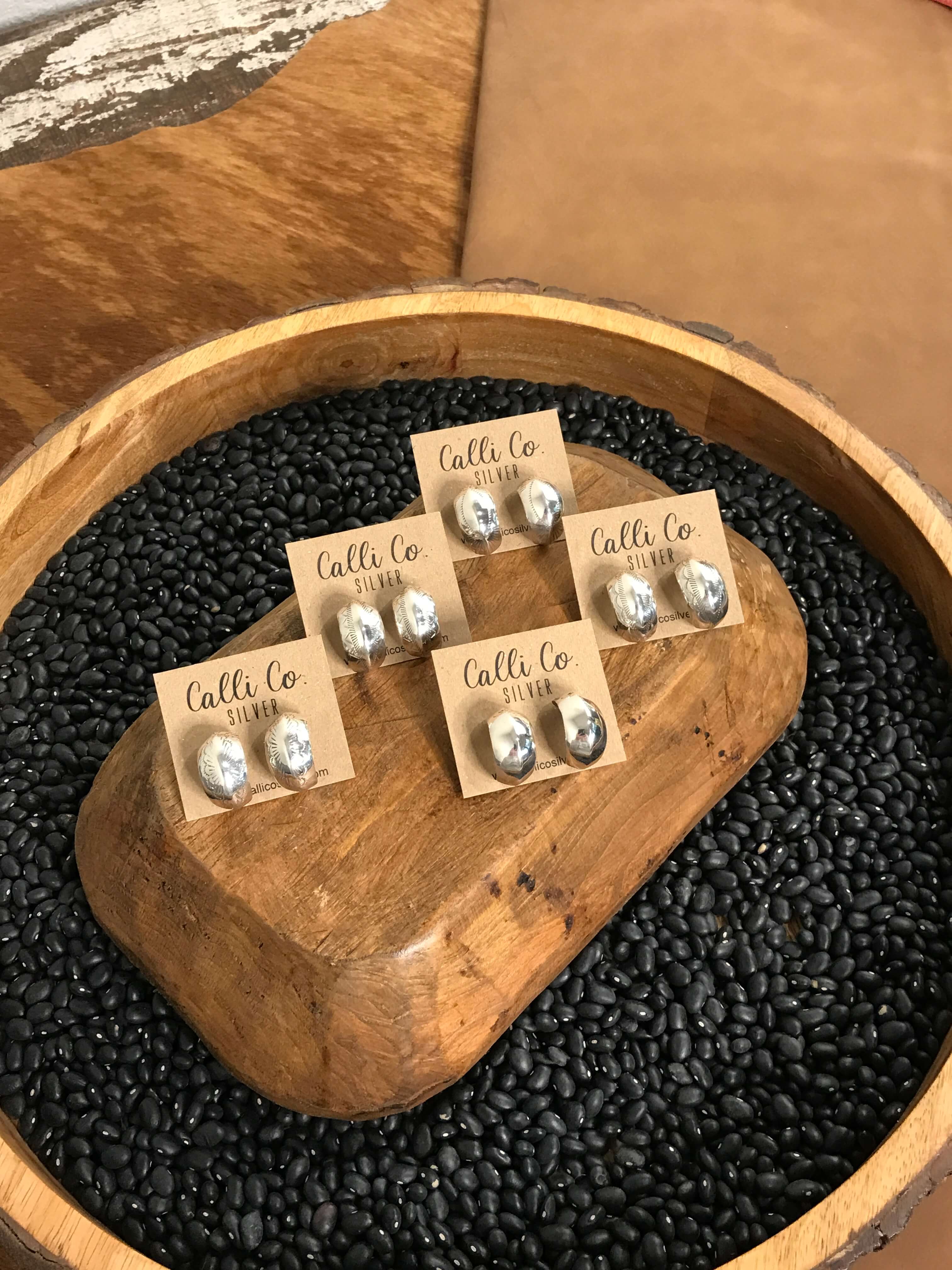 The Lunja Stamped Hoop Earrings-Earrings-Calli Co., Turquoise and Silver Jewelry, Native American Handmade, Zuni Tribe, Navajo Tribe, Brock Texas