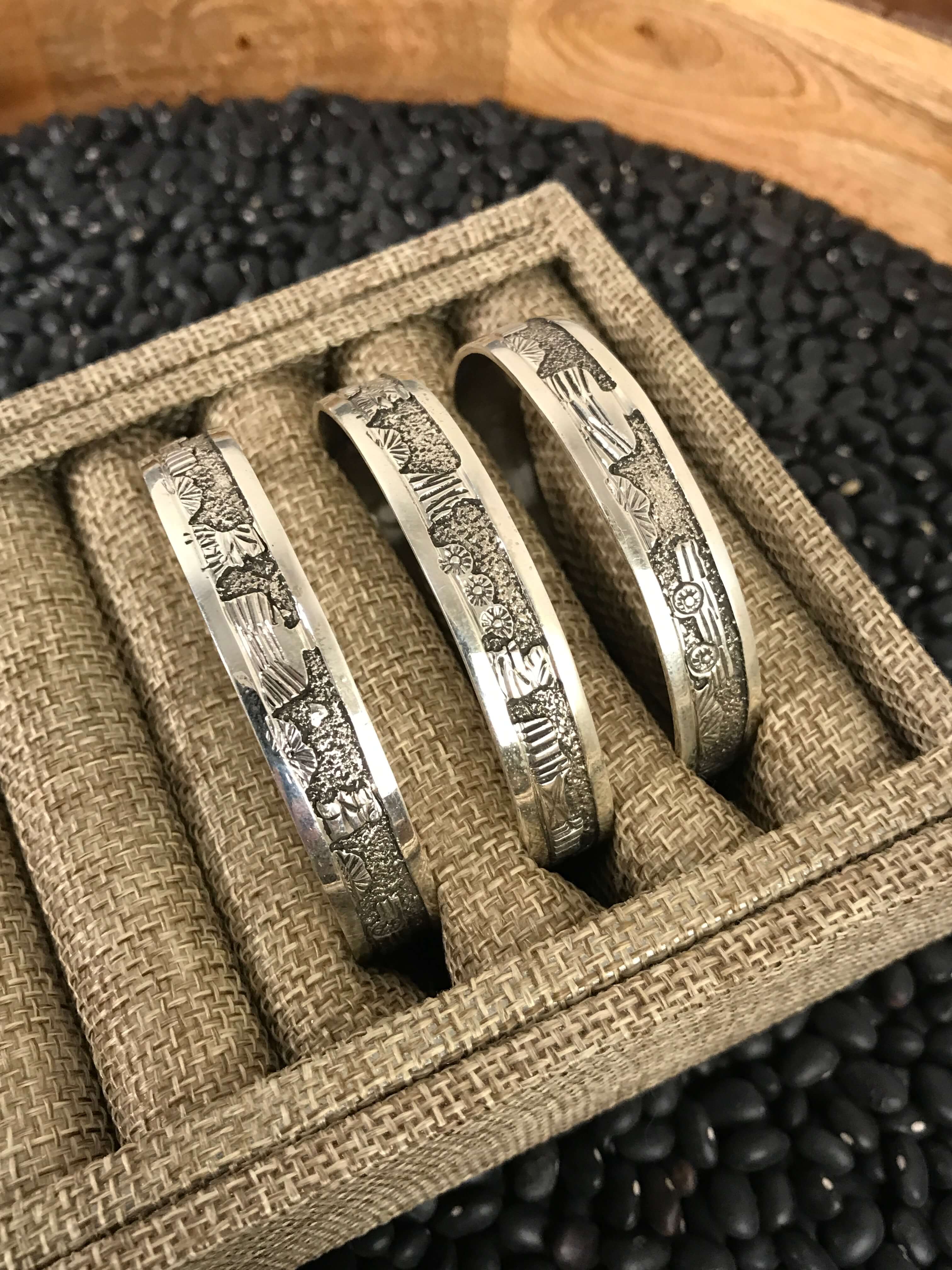 The Walsenburg Storyteller Cuffs-Bracelets & Cuffs-Calli Co., Turquoise and Silver Jewelry, Native American Handmade, Zuni Tribe, Navajo Tribe, Brock Texas