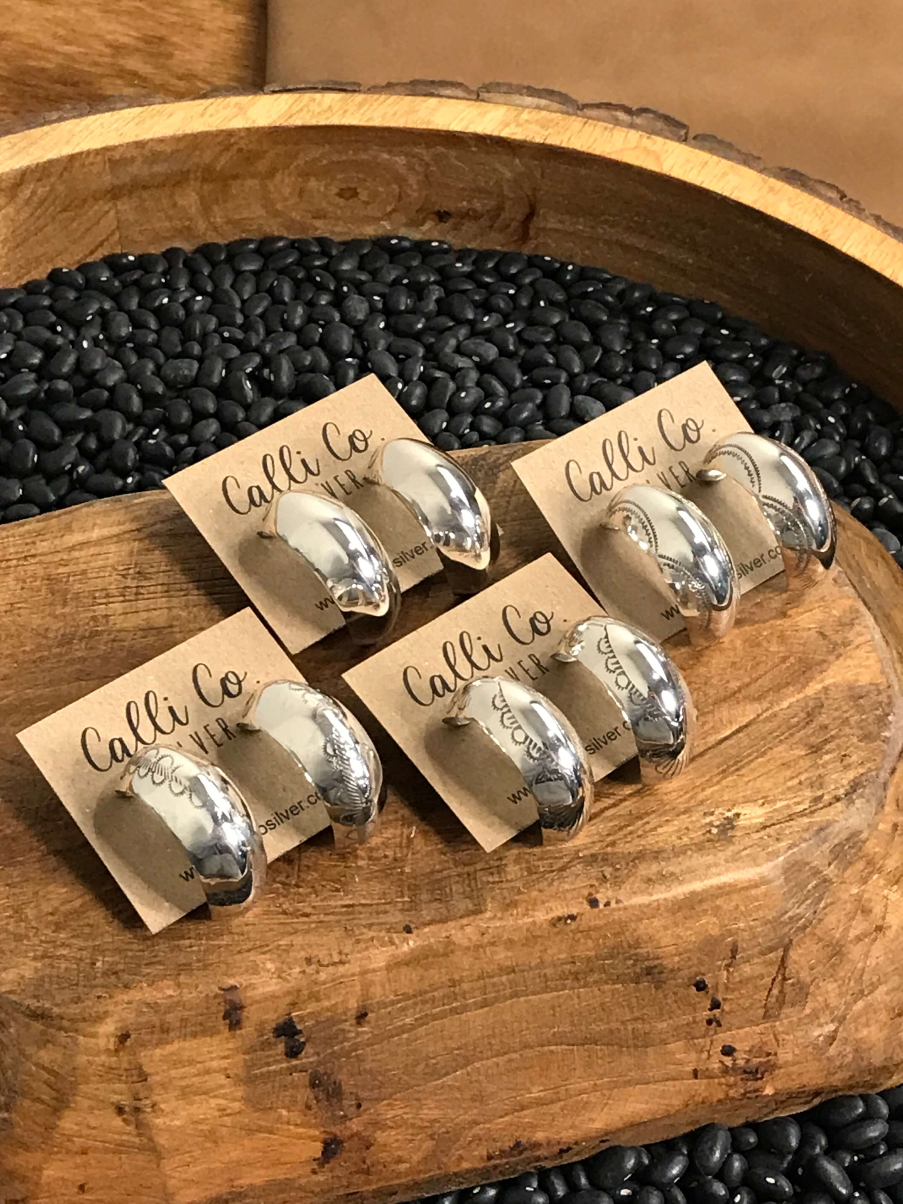 The Fulton Stamped Hoop Earrings-Earrings-Calli Co., Turquoise and Silver Jewelry, Native American Handmade, Zuni Tribe, Navajo Tribe, Brock Texas