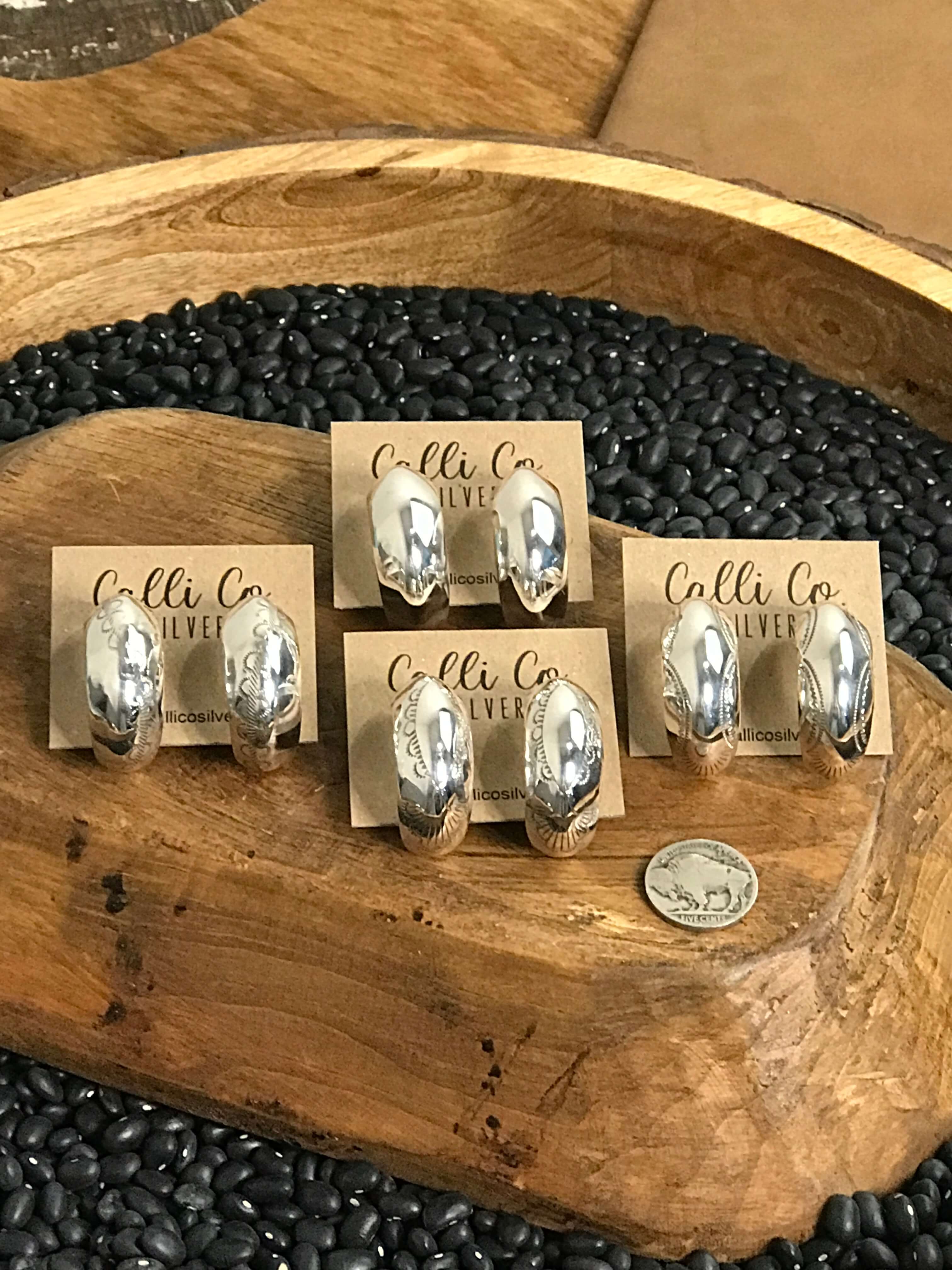 The Fulton Stamped Hoop Earrings-Earrings-Calli Co., Turquoise and Silver Jewelry, Native American Handmade, Zuni Tribe, Navajo Tribe, Brock Texas