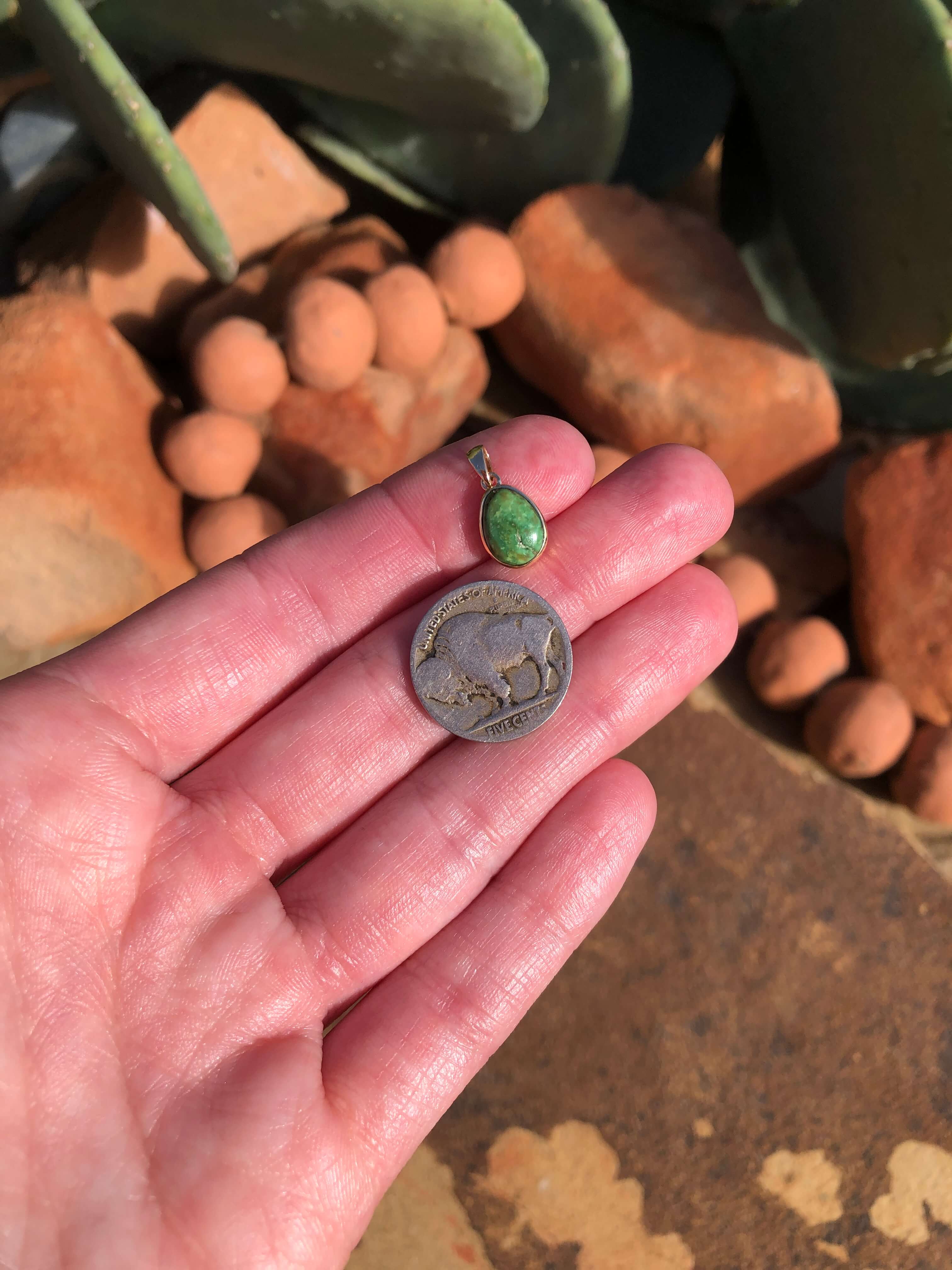The Nordic 14k and Turquoise Pendant, 15-Pendants-Calli Co., Turquoise and Silver Jewelry, Native American Handmade, Zuni Tribe, Navajo Tribe, Brock Texas