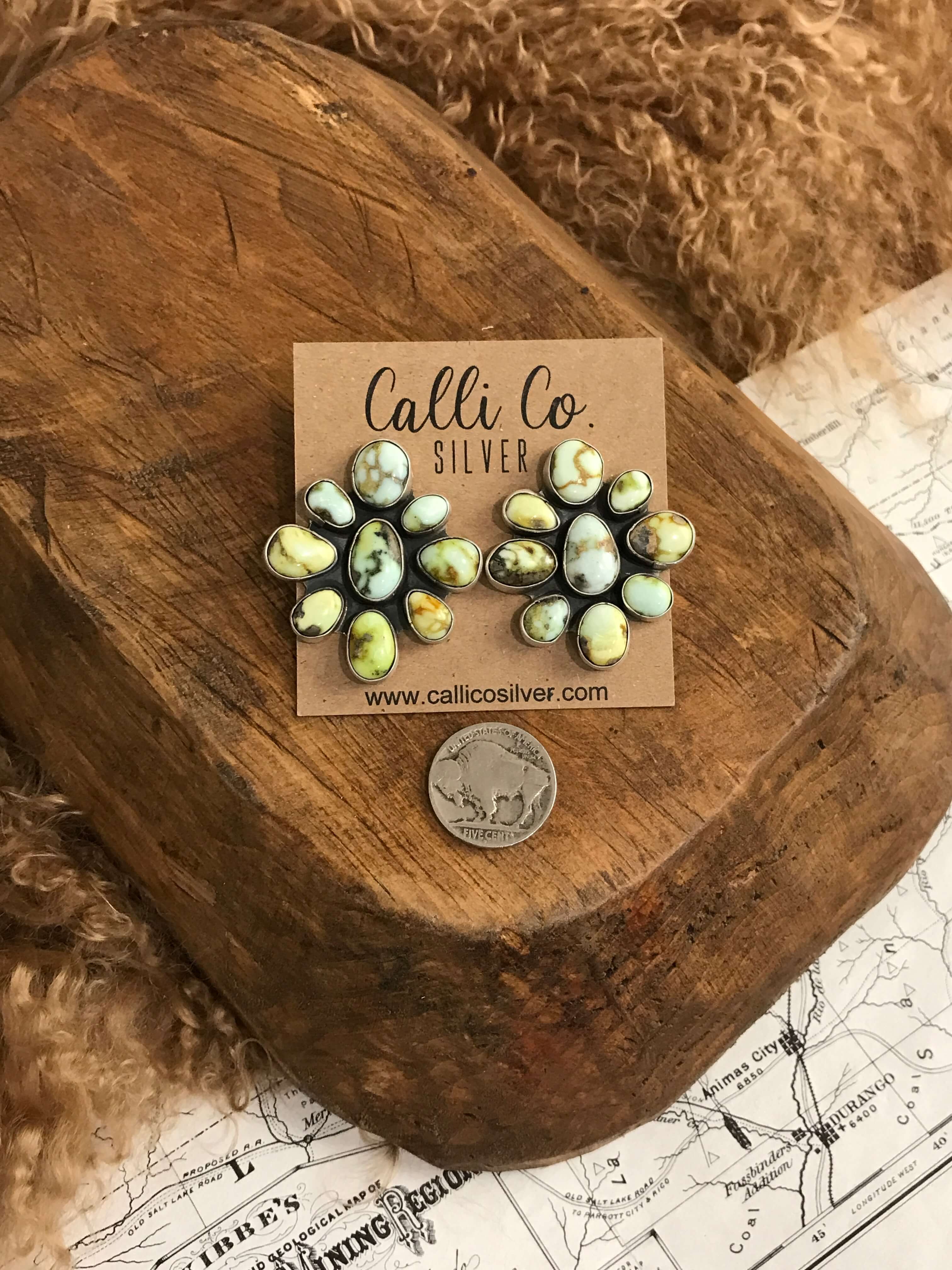 The Knox Cluster Earrings-Earrings-Calli Co., Turquoise and Silver Jewelry, Native American Handmade, Zuni Tribe, Navajo Tribe, Brock Texas