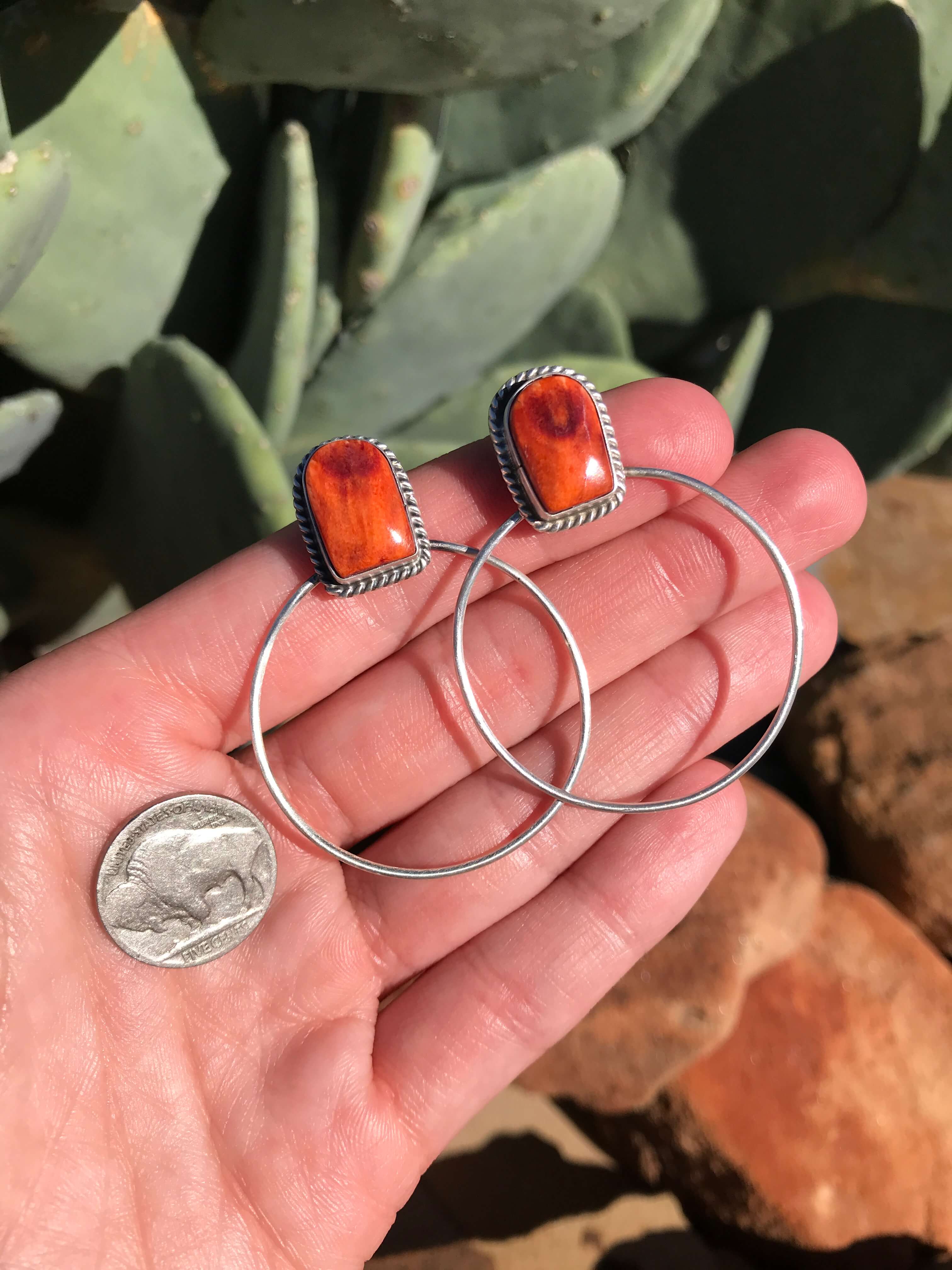 The Keystone Hoop Earrings, 47-Earrings-Calli Co., Turquoise and Silver Jewelry, Native American Handmade, Zuni Tribe, Navajo Tribe, Brock Texas