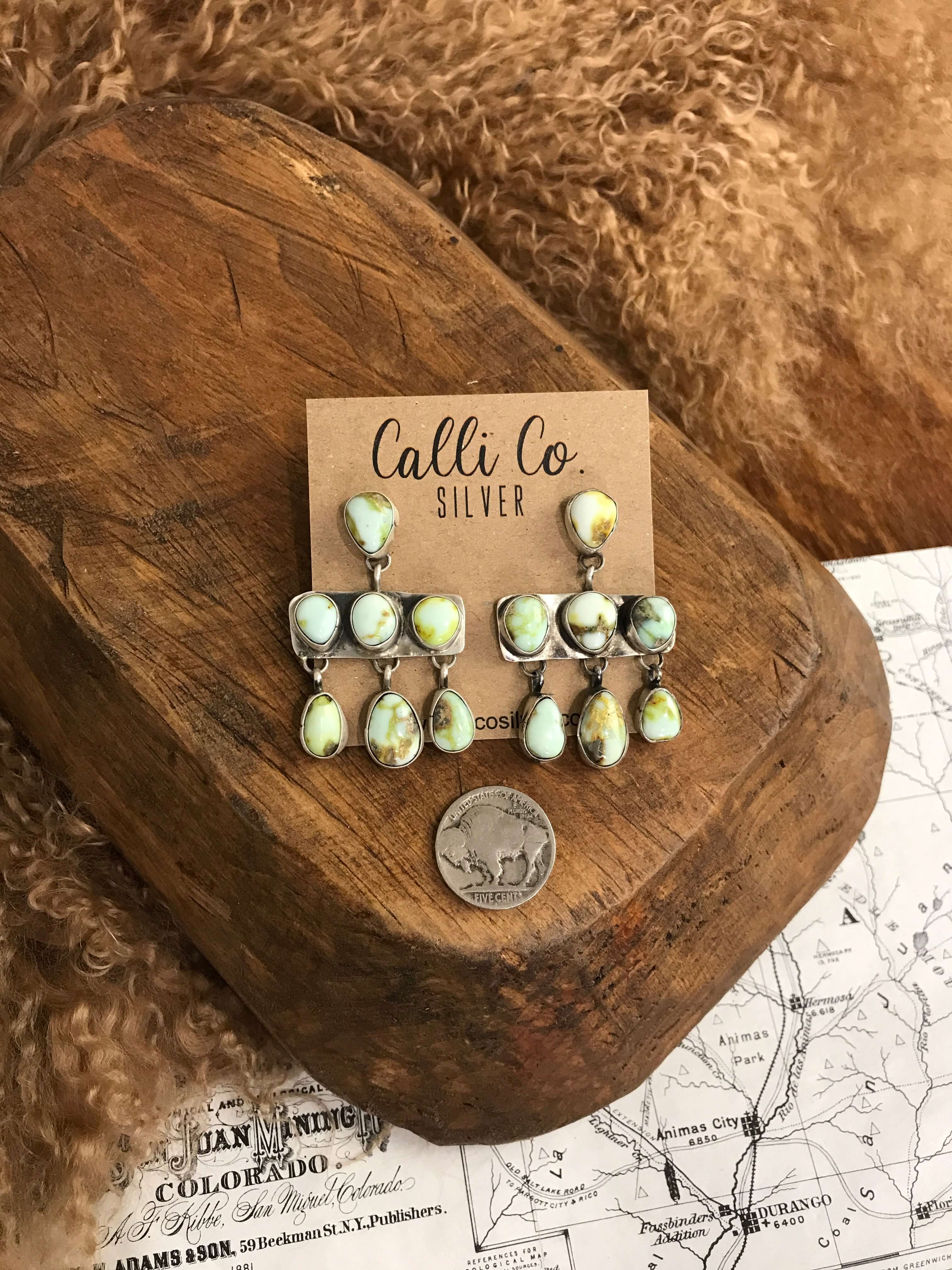 The Ada Chandelier Earrings, 1-Earrings-Calli Co., Turquoise and Silver Jewelry, Native American Handmade, Zuni Tribe, Navajo Tribe, Brock Texas