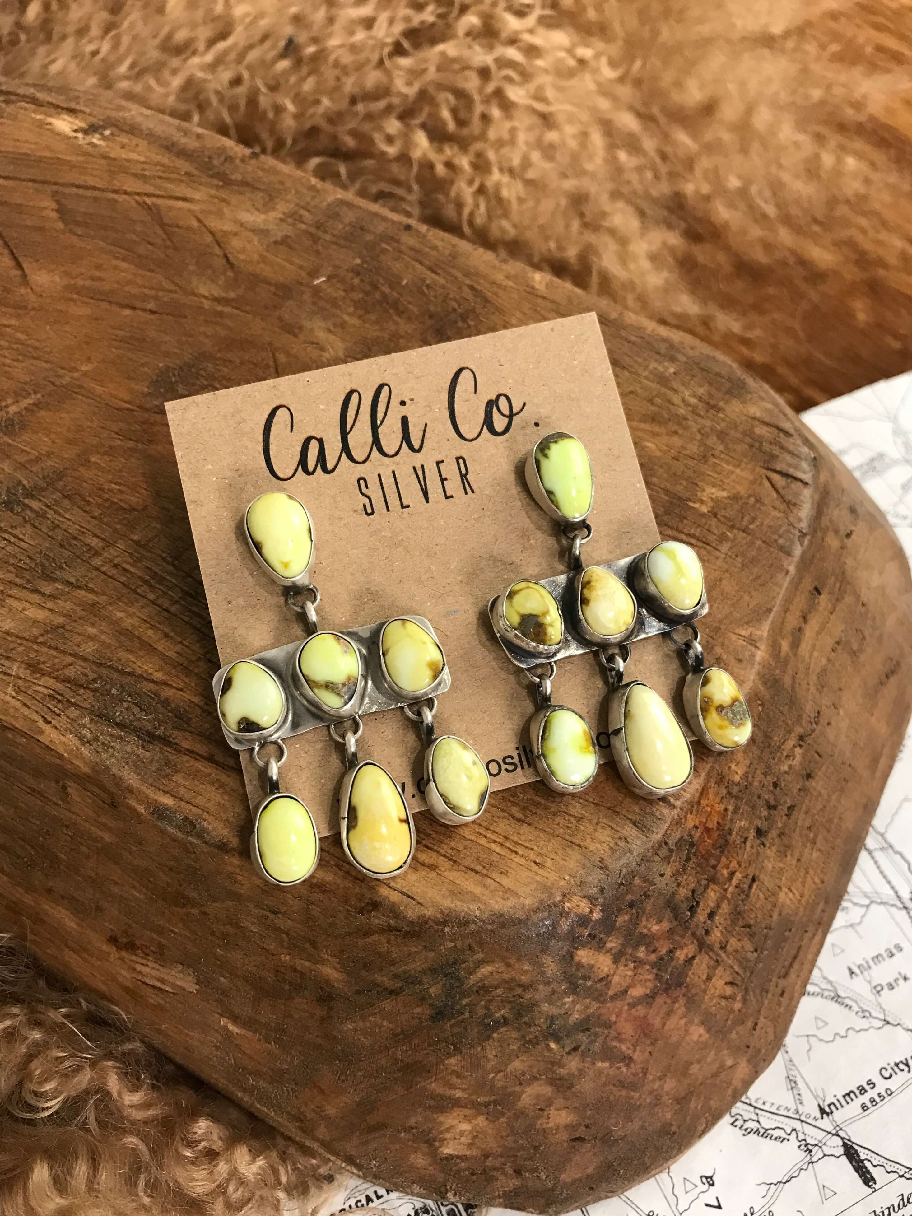 The Ada Chandelier Earrings, 2-Earrings-Calli Co., Turquoise and Silver Jewelry, Native American Handmade, Zuni Tribe, Navajo Tribe, Brock Texas