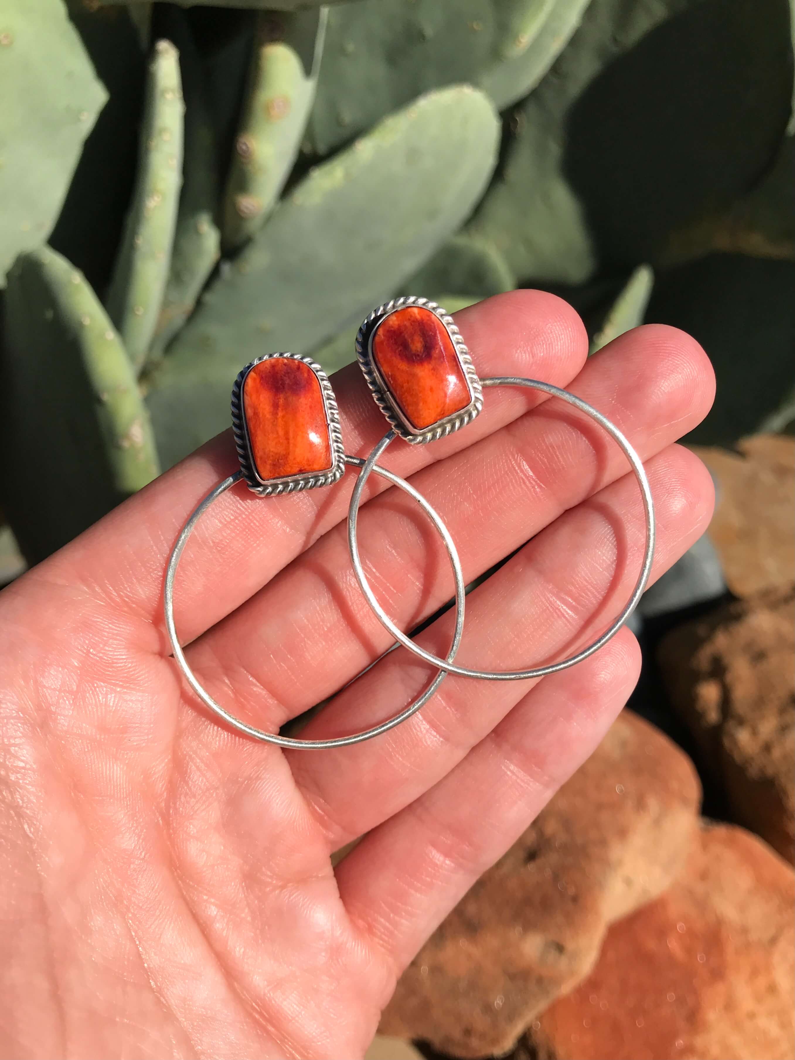 The Keystone Hoop Earrings, 47-Earrings-Calli Co., Turquoise and Silver Jewelry, Native American Handmade, Zuni Tribe, Navajo Tribe, Brock Texas