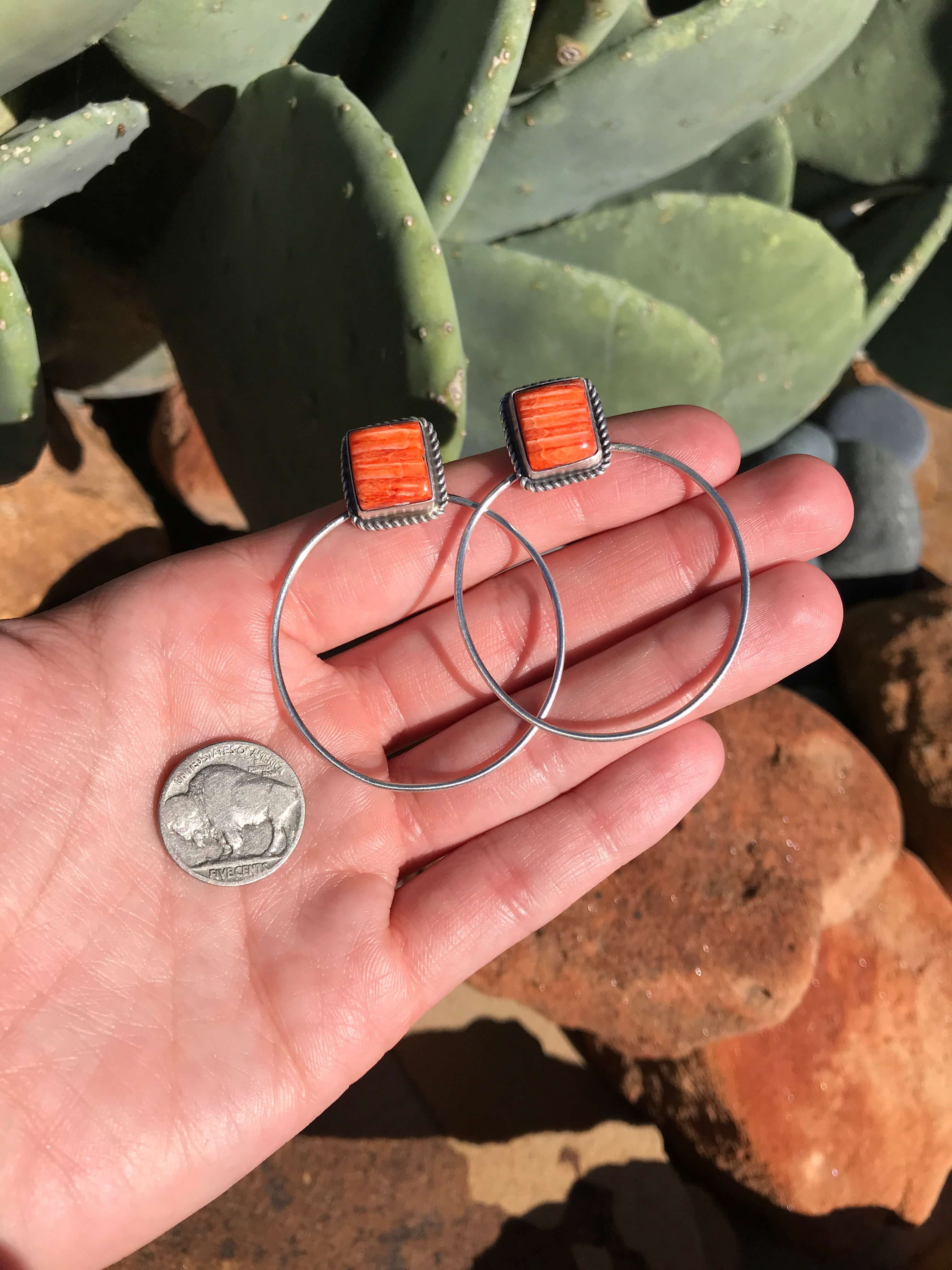 The Keystone Hoop Earrings, 46-Earrings-Calli Co., Turquoise and Silver Jewelry, Native American Handmade, Zuni Tribe, Navajo Tribe, Brock Texas