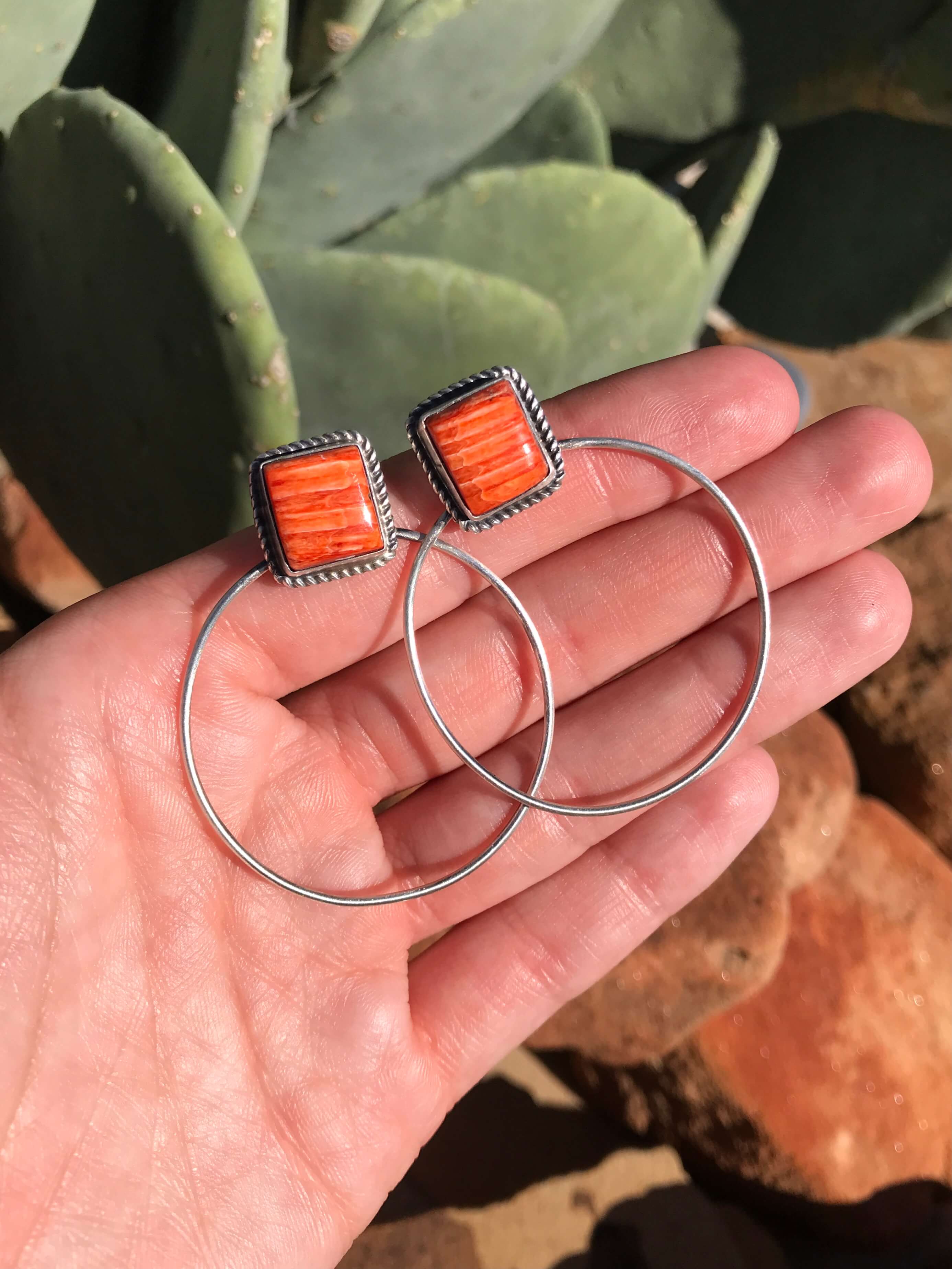 The Keystone Hoop Earrings, 46-Earrings-Calli Co., Turquoise and Silver Jewelry, Native American Handmade, Zuni Tribe, Navajo Tribe, Brock Texas