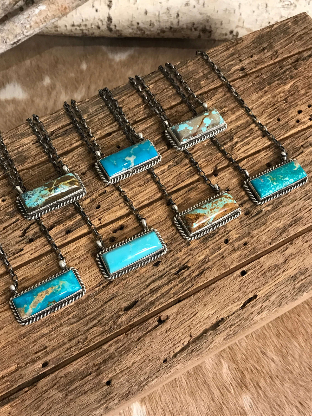 The Big Chief Turquoise Bar Necklaces-Necklaces-Calli Co., Turquoise and Silver Jewelry, Native American Handmade, Zuni Tribe, Navajo Tribe, Brock Texas
