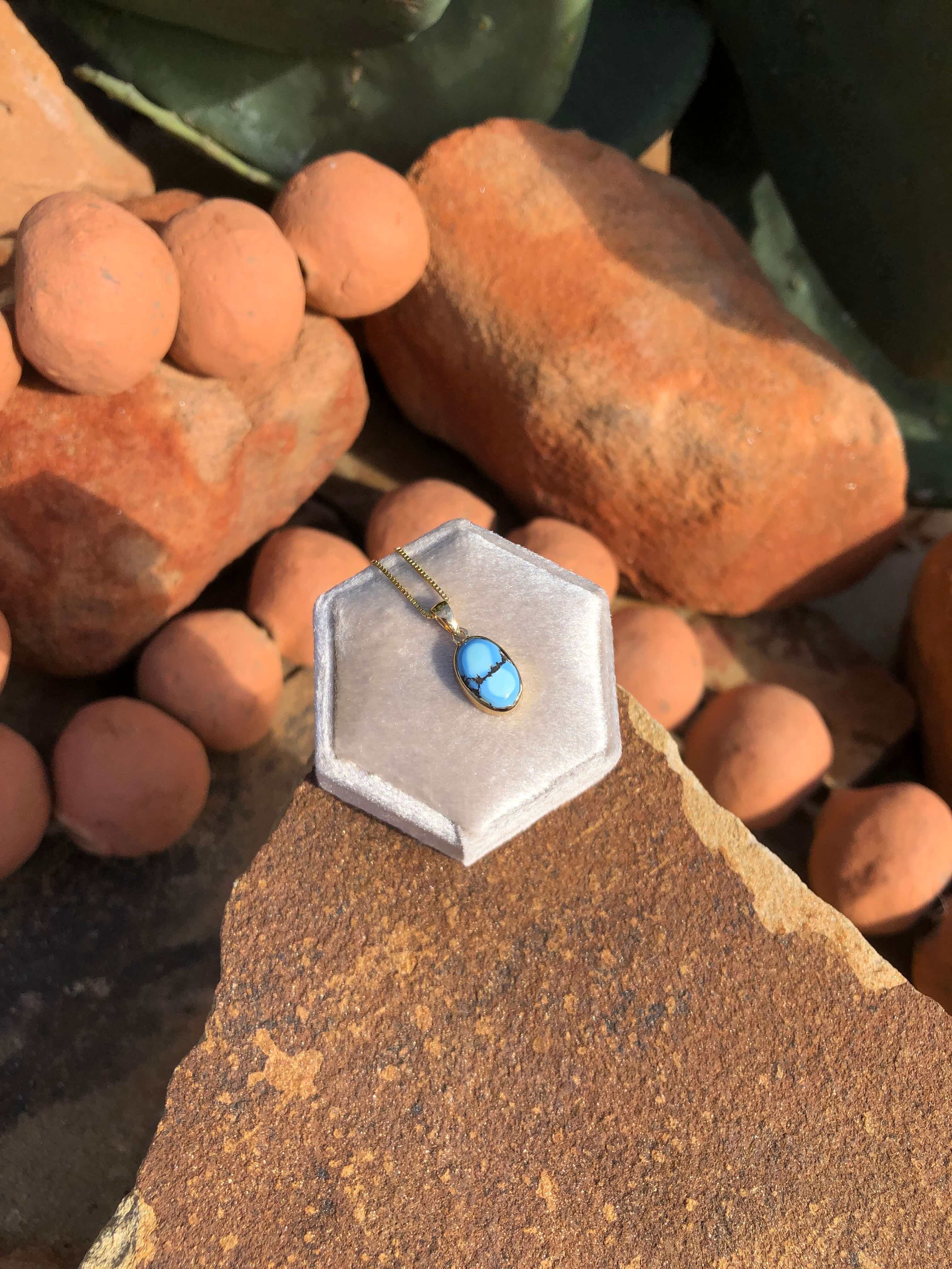 The Nordic 14k and Turquoise Pendant, 26-Pendants-Calli Co., Turquoise and Silver Jewelry, Native American Handmade, Zuni Tribe, Navajo Tribe, Brock Texas