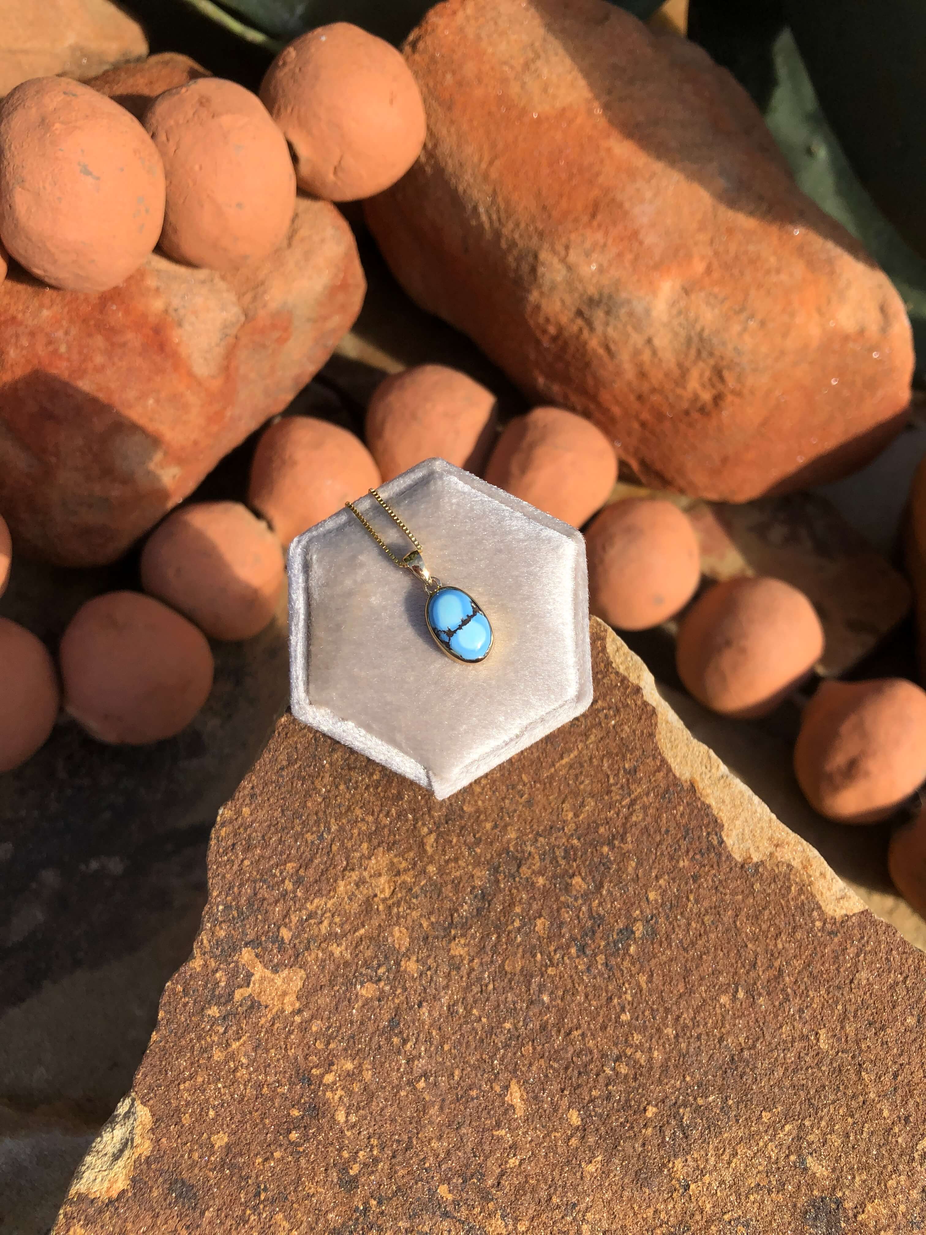 The Nordic 14k and Turquoise Pendant, 26-Pendants-Calli Co., Turquoise and Silver Jewelry, Native American Handmade, Zuni Tribe, Navajo Tribe, Brock Texas