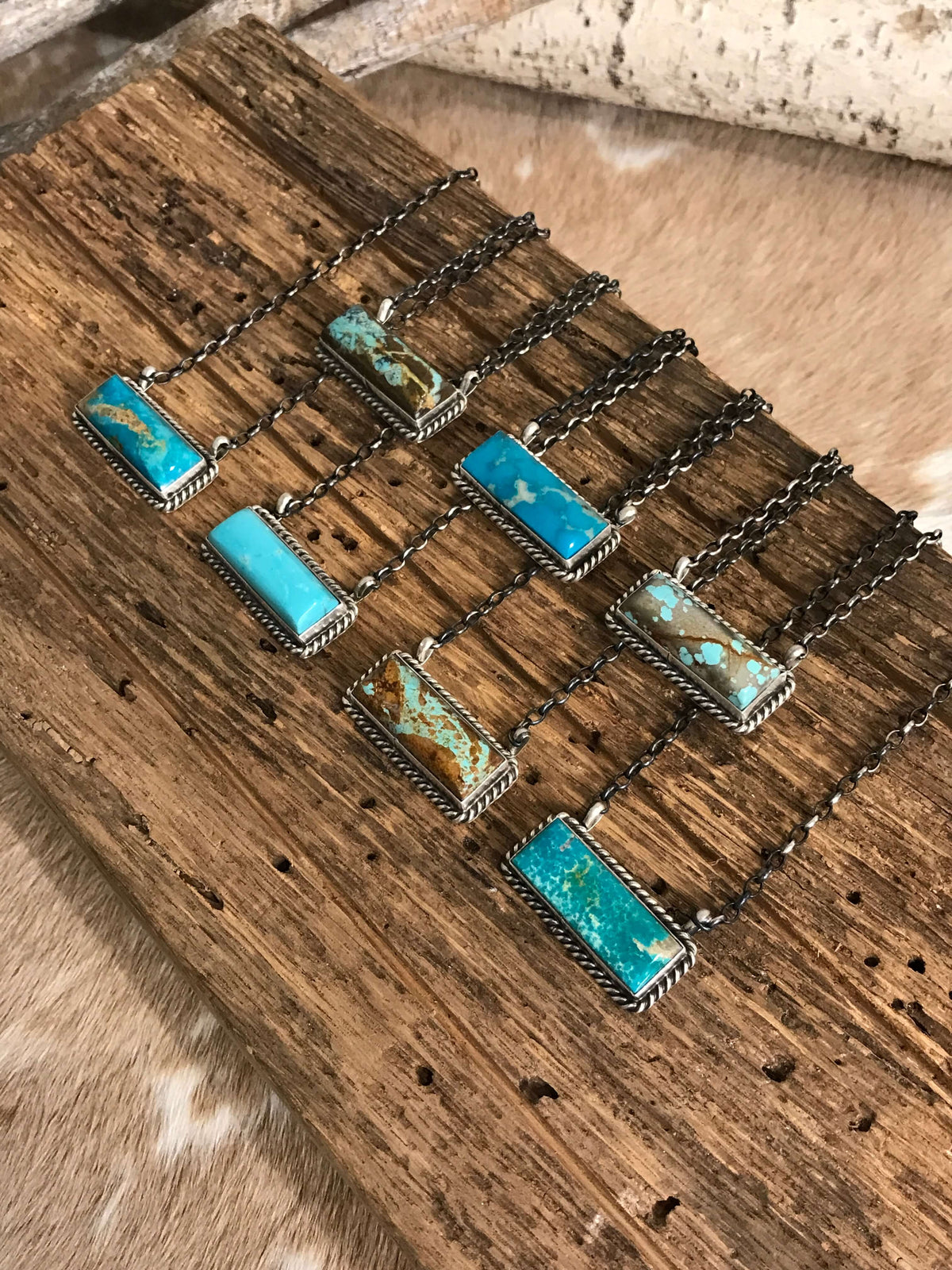 The Big Chief Turquoise Bar Necklaces-Necklaces-Calli Co., Turquoise and Silver Jewelry, Native American Handmade, Zuni Tribe, Navajo Tribe, Brock Texas