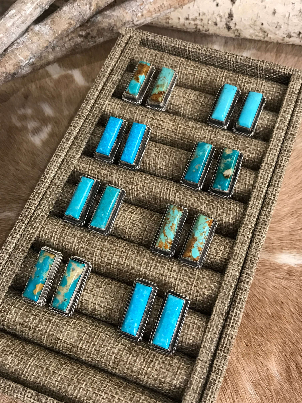 The Little Chief Turquoise Bar Earrings-Earrings-Calli Co., Turquoise and Silver Jewelry, Native American Handmade, Zuni Tribe, Navajo Tribe, Brock Texas