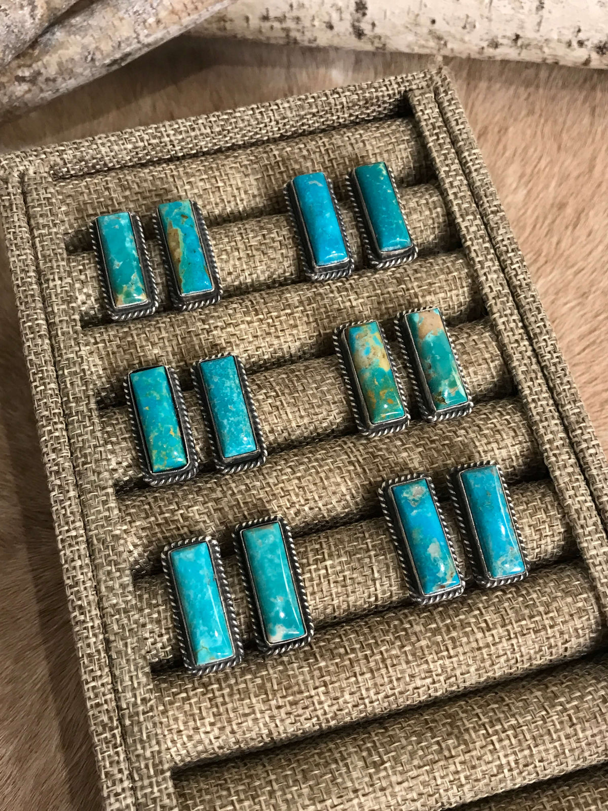 The Little Chief Turquoise Bar Earrings-Earrings-Calli Co., Turquoise and Silver Jewelry, Native American Handmade, Zuni Tribe, Navajo Tribe, Brock Texas