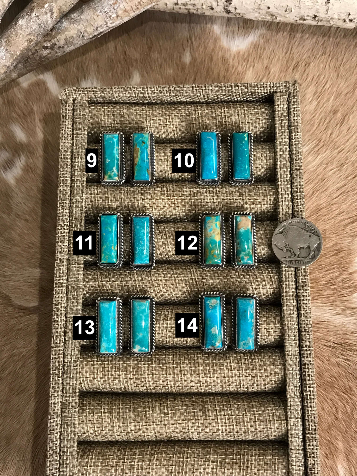 The Little Chief Turquoise Bar Earrings-Earrings-Calli Co., Turquoise and Silver Jewelry, Native American Handmade, Zuni Tribe, Navajo Tribe, Brock Texas