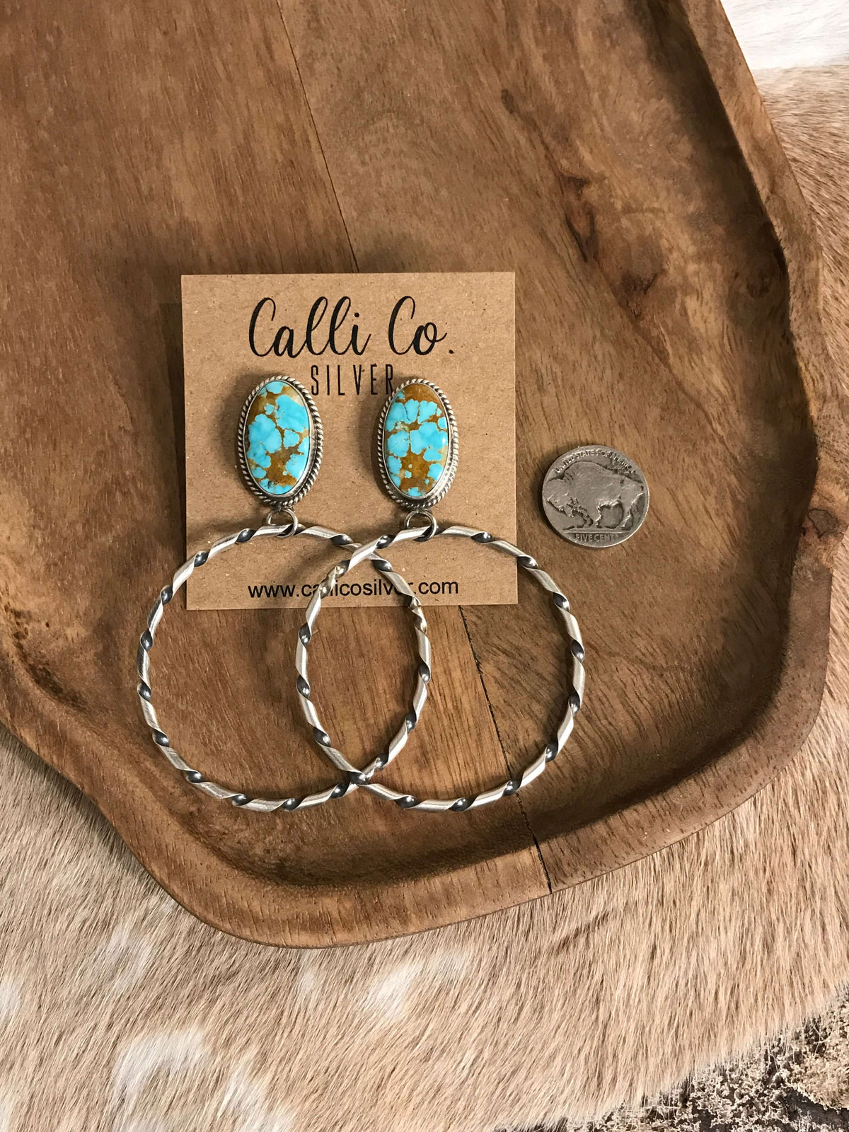 The Swain Hoop Earrings, 41-Earrings-Calli Co., Turquoise and Silver Jewelry, Native American Handmade, Zuni Tribe, Navajo Tribe, Brock Texas