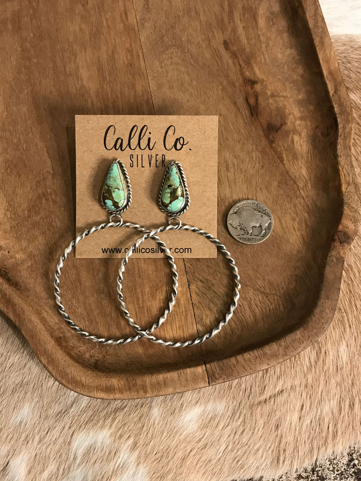 The Swain Hoop Earrings, 49-Earrings-Calli Co., Turquoise and Silver Jewelry, Native American Handmade, Zuni Tribe, Navajo Tribe, Brock Texas