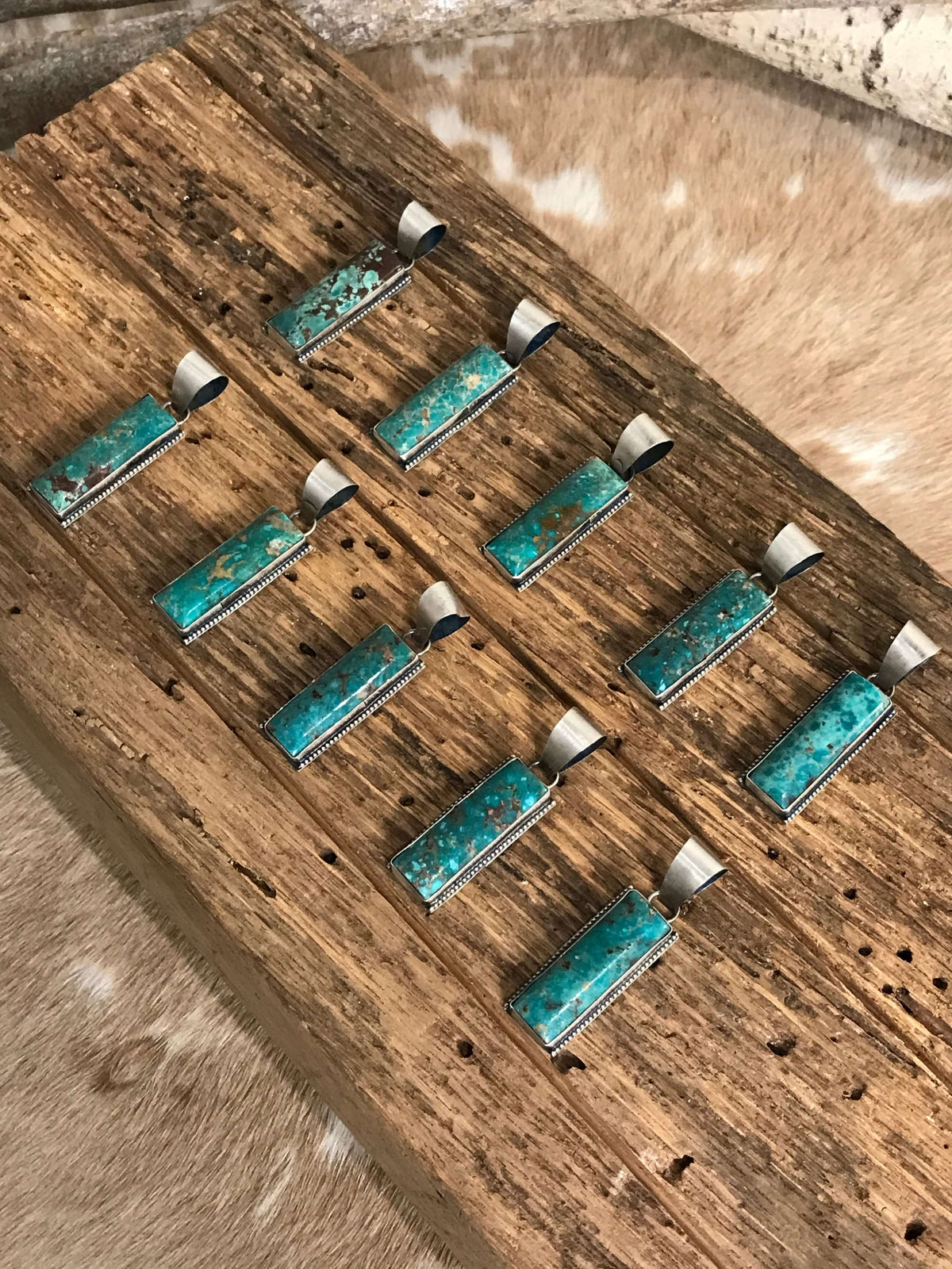 The Bighorn Turquoise Bar Pendants-Pendants-Calli Co., Turquoise and Silver Jewelry, Native American Handmade, Zuni Tribe, Navajo Tribe, Brock Texas