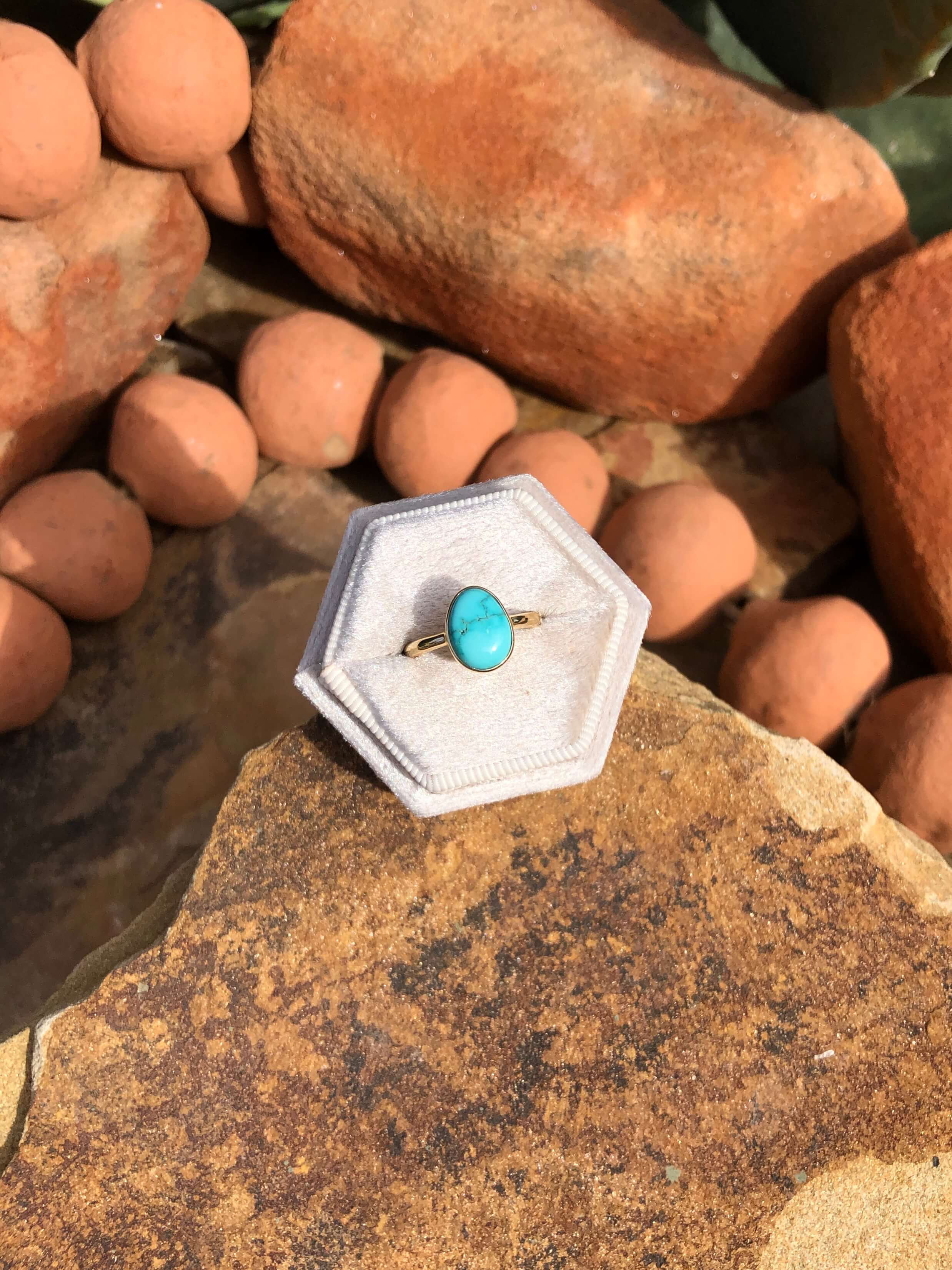 The London 14k and Turquoise Ring 17, Sz 6-Rings-Calli Co., Turquoise and Silver Jewelry, Native American Handmade, Zuni Tribe, Navajo Tribe, Brock Texas