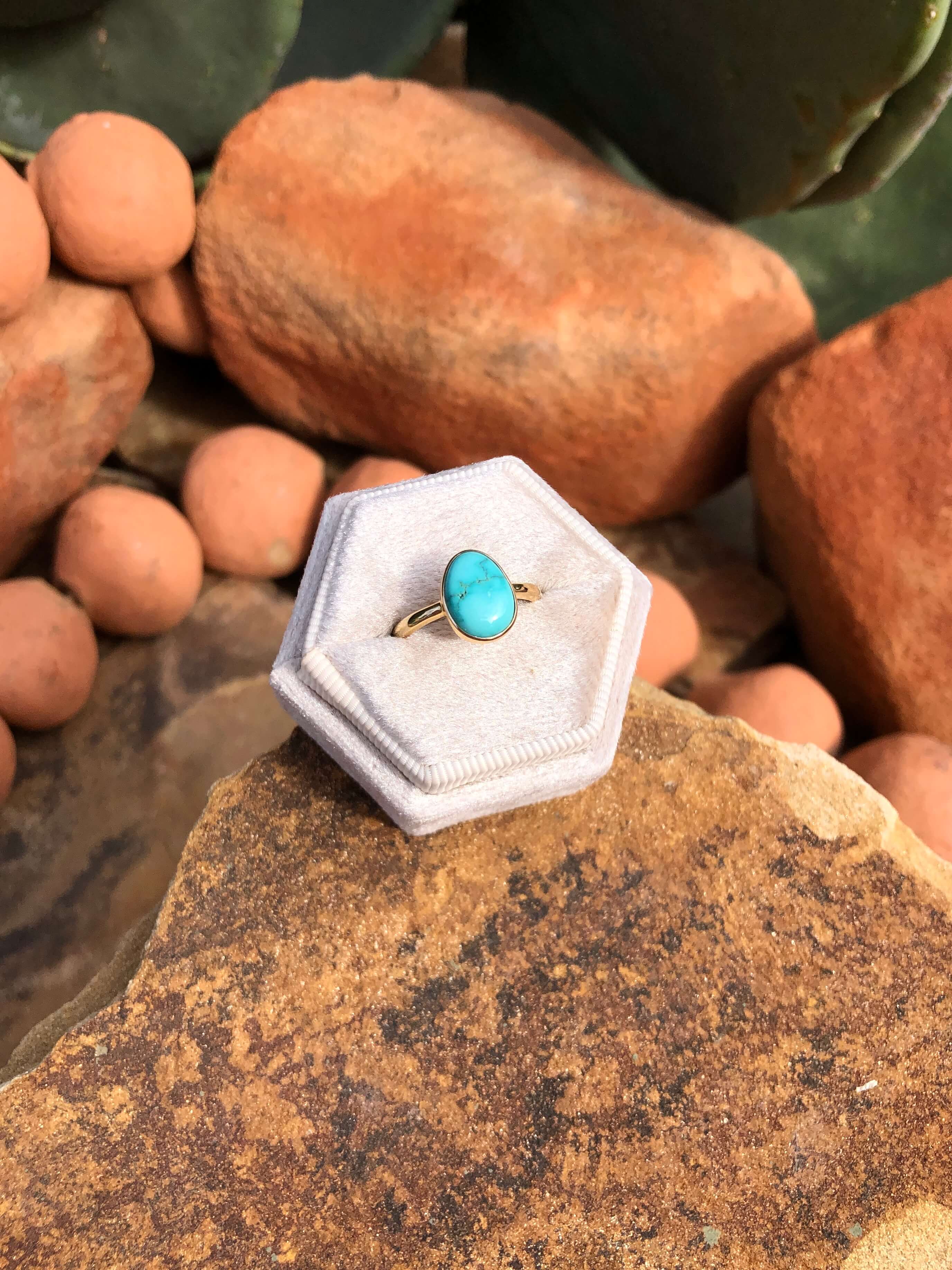 The London 14k and Turquoise Ring 17, Sz 6-Rings-Calli Co., Turquoise and Silver Jewelry, Native American Handmade, Zuni Tribe, Navajo Tribe, Brock Texas