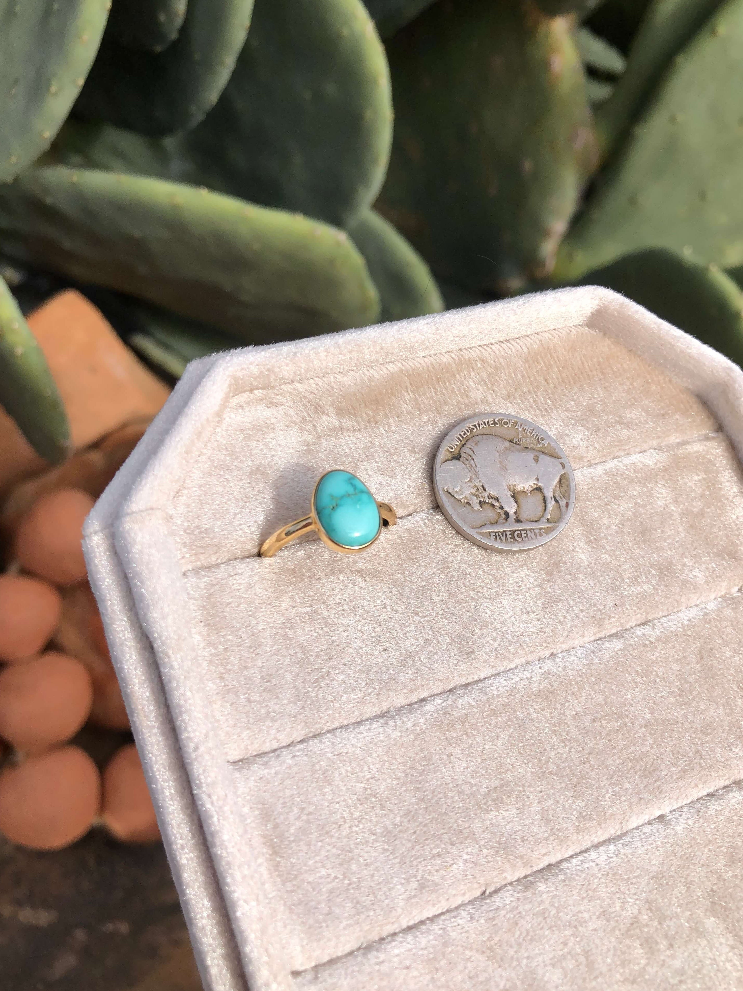 The London 14k and Turquoise Ring 17, Sz 6-Rings-Calli Co., Turquoise and Silver Jewelry, Native American Handmade, Zuni Tribe, Navajo Tribe, Brock Texas