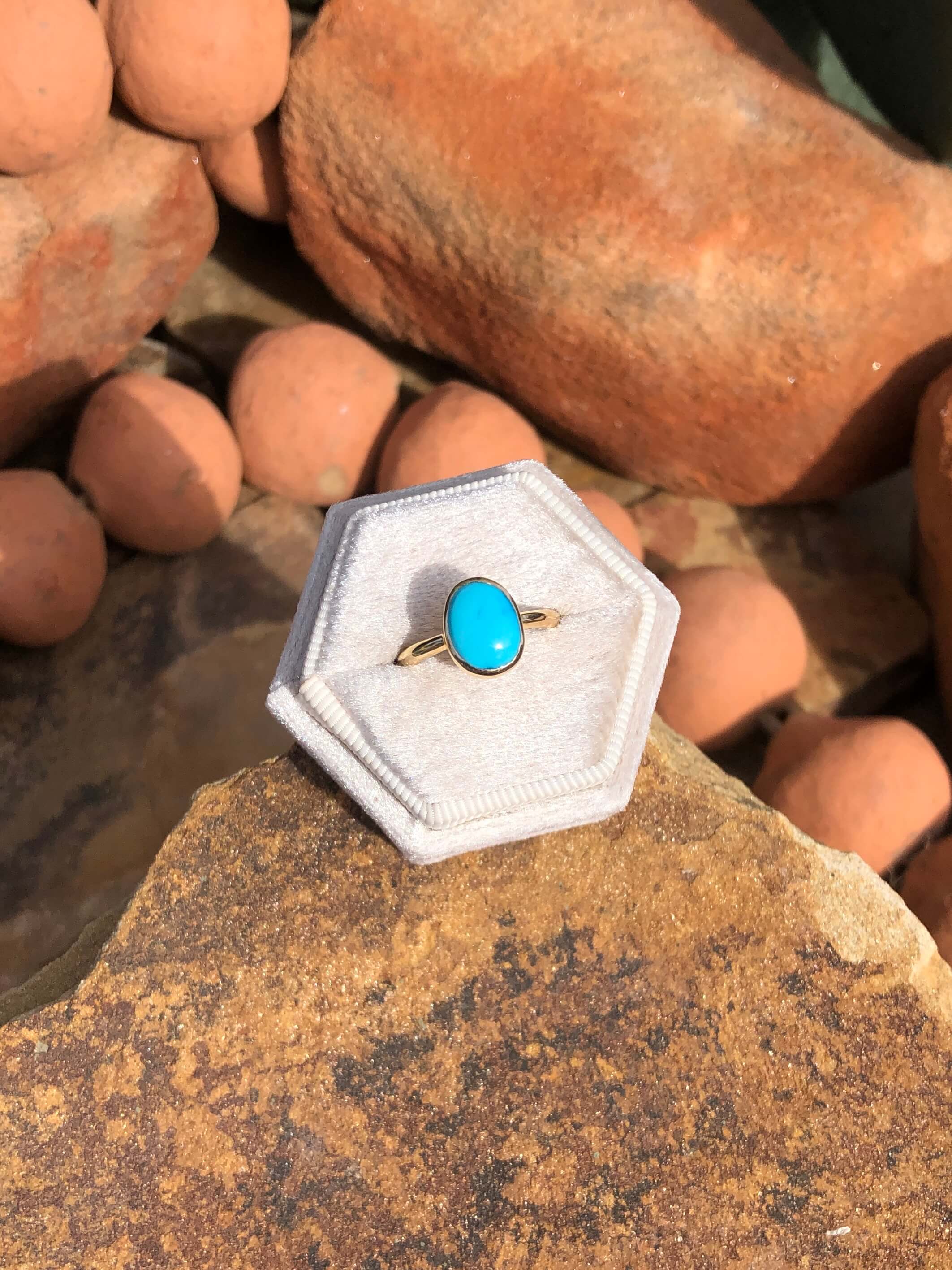 The London 14k and Turquoise Ring 19, Sz 7-Rings-Calli Co., Turquoise and Silver Jewelry, Native American Handmade, Zuni Tribe, Navajo Tribe, Brock Texas