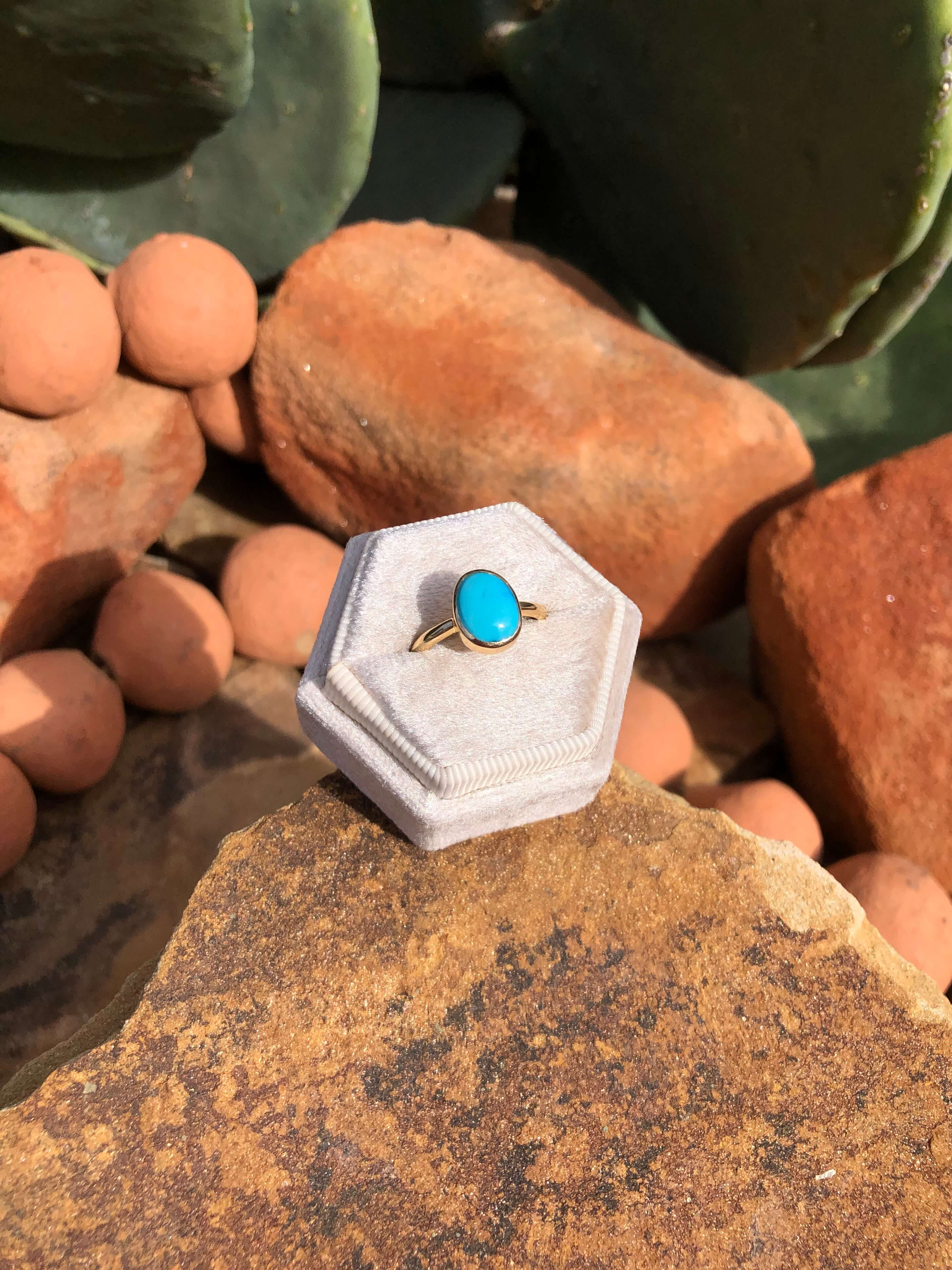 The London 14k and Turquoise Ring 19, Sz 7-Rings-Calli Co., Turquoise and Silver Jewelry, Native American Handmade, Zuni Tribe, Navajo Tribe, Brock Texas