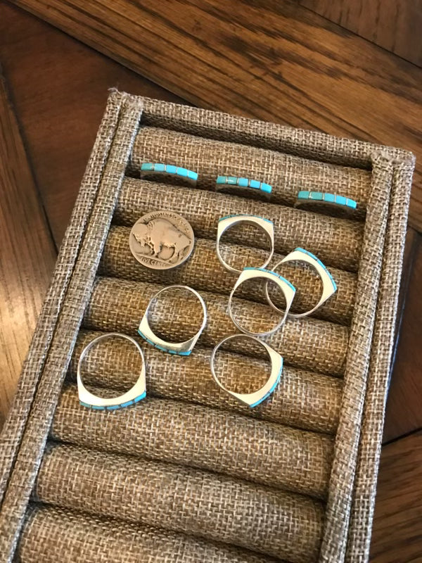 The Classic Blue Inlay Rings-Rings-Calli Co., Turquoise and Silver Jewelry, Native American Handmade, Zuni Tribe, Navajo Tribe, Brock Texas