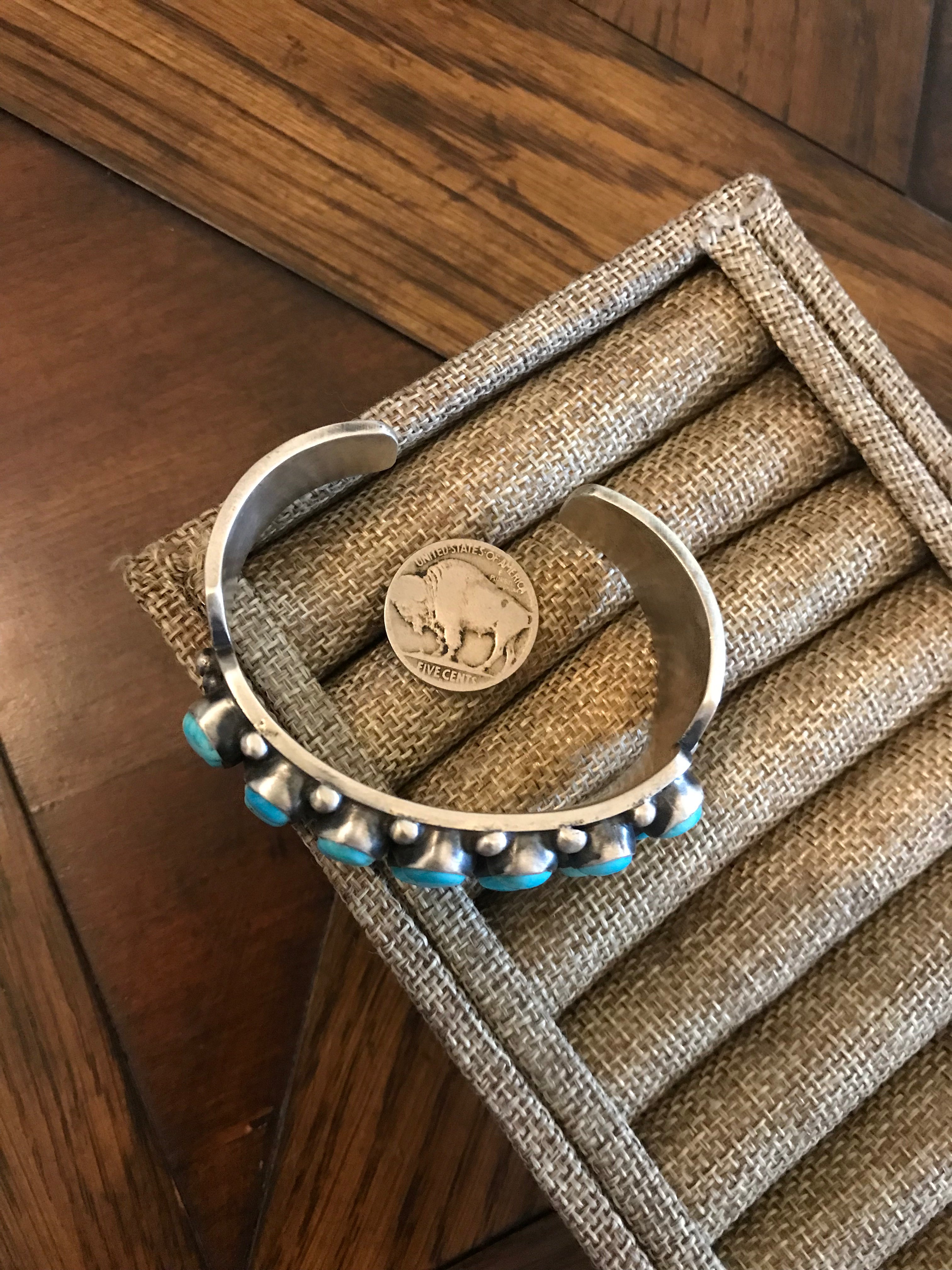 The Bluebird Double Row Cuff-Bracelets & Cuffs-Calli Co., Turquoise and Silver Jewelry, Native American Handmade, Zuni Tribe, Navajo Tribe, Brock Texas