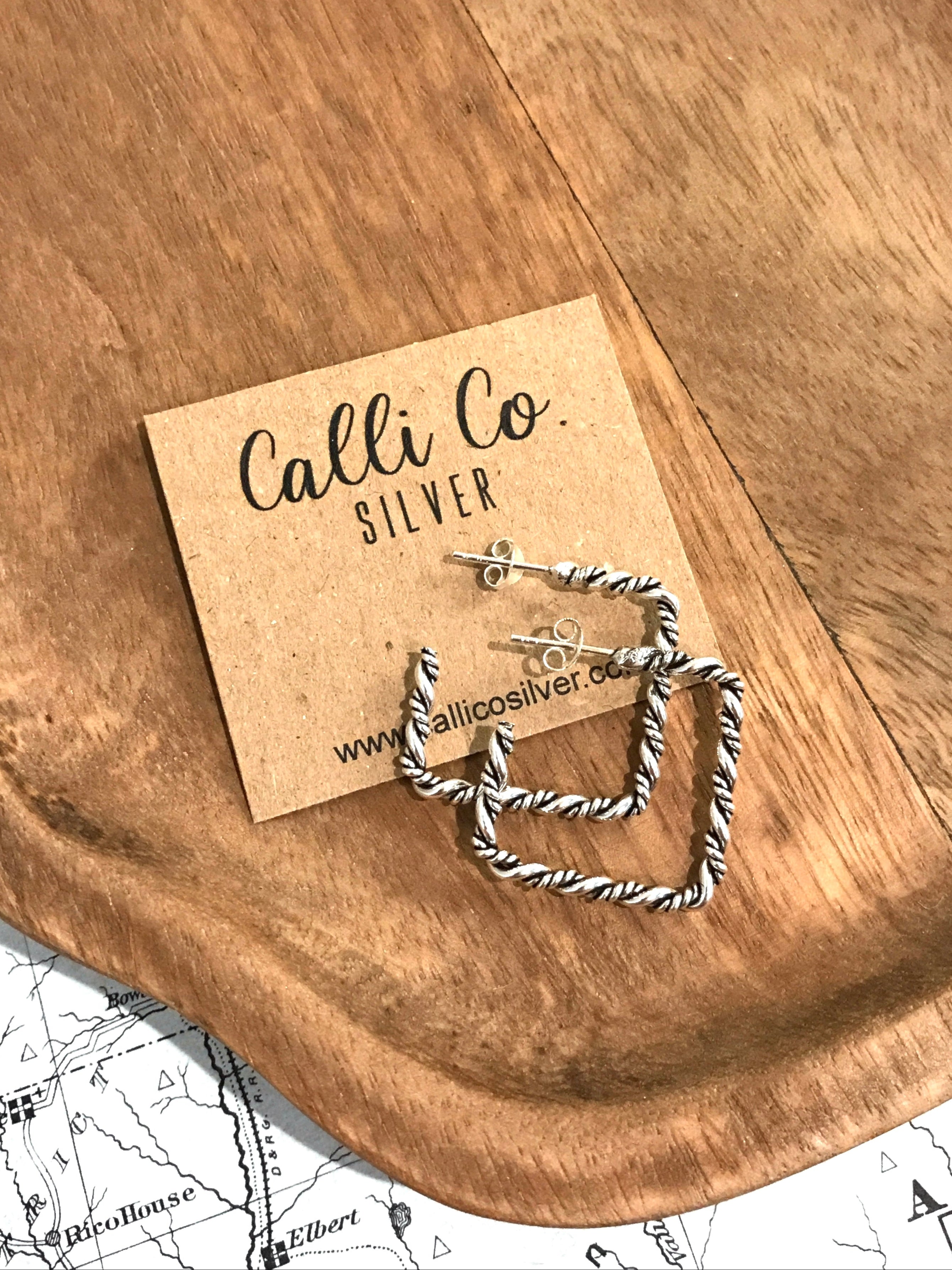 The Aidan Square Hoops-Earrings-Calli Co., Turquoise and Silver Jewelry, Native American Handmade, Zuni Tribe, Navajo Tribe, Brock Texas