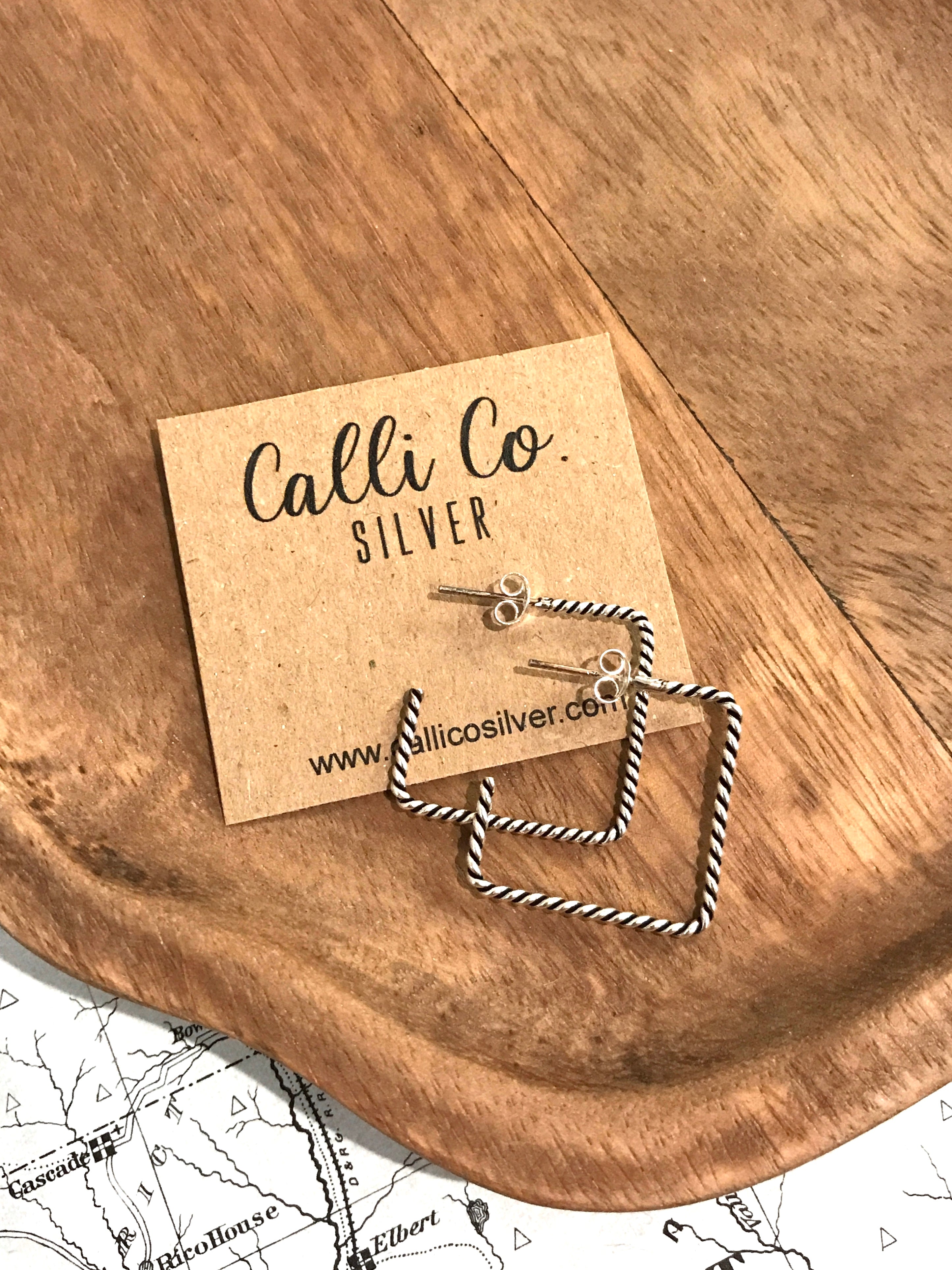 The Ashton Square Hoops-Earrings-Calli Co., Turquoise and Silver Jewelry, Native American Handmade, Zuni Tribe, Navajo Tribe, Brock Texas