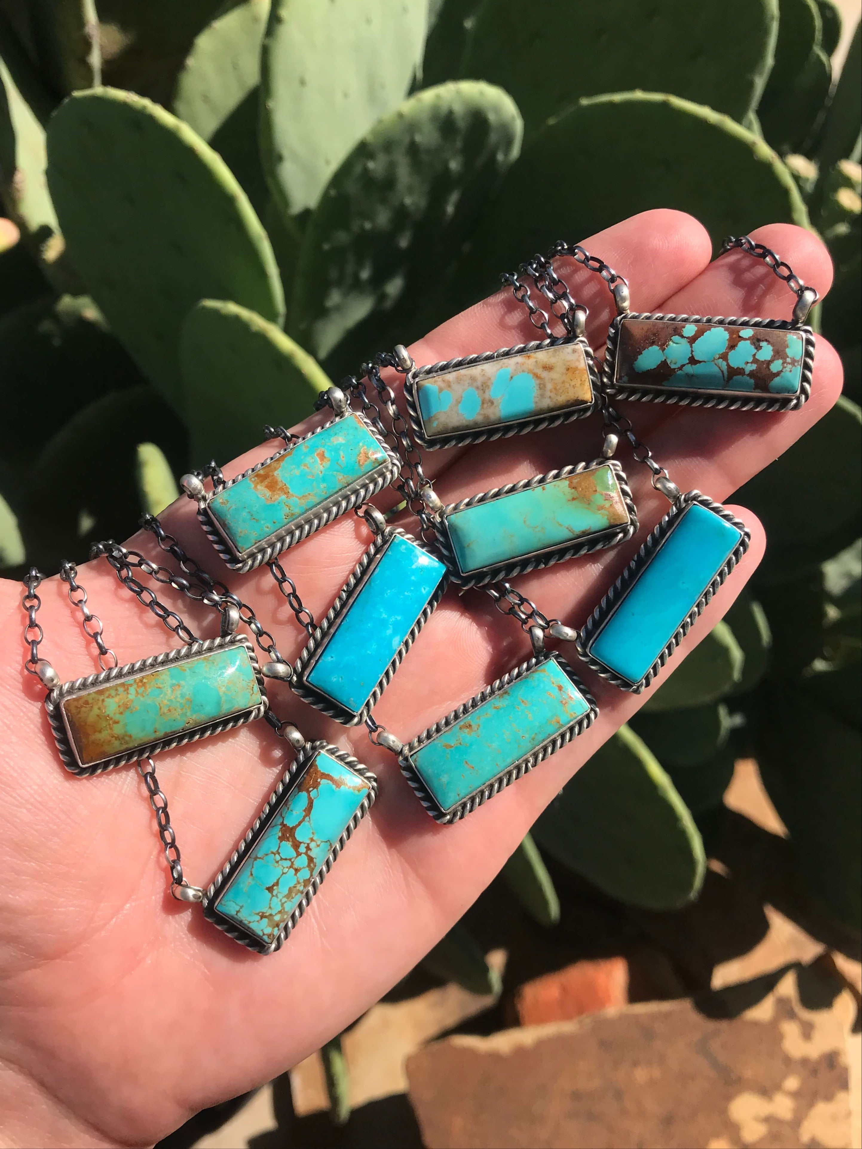 The Big Chief Turquoise Bar Necklaces-Necklaces-Calli Co., Turquoise and Silver Jewelry, Native American Handmade, Zuni Tribe, Navajo Tribe, Brock Texas