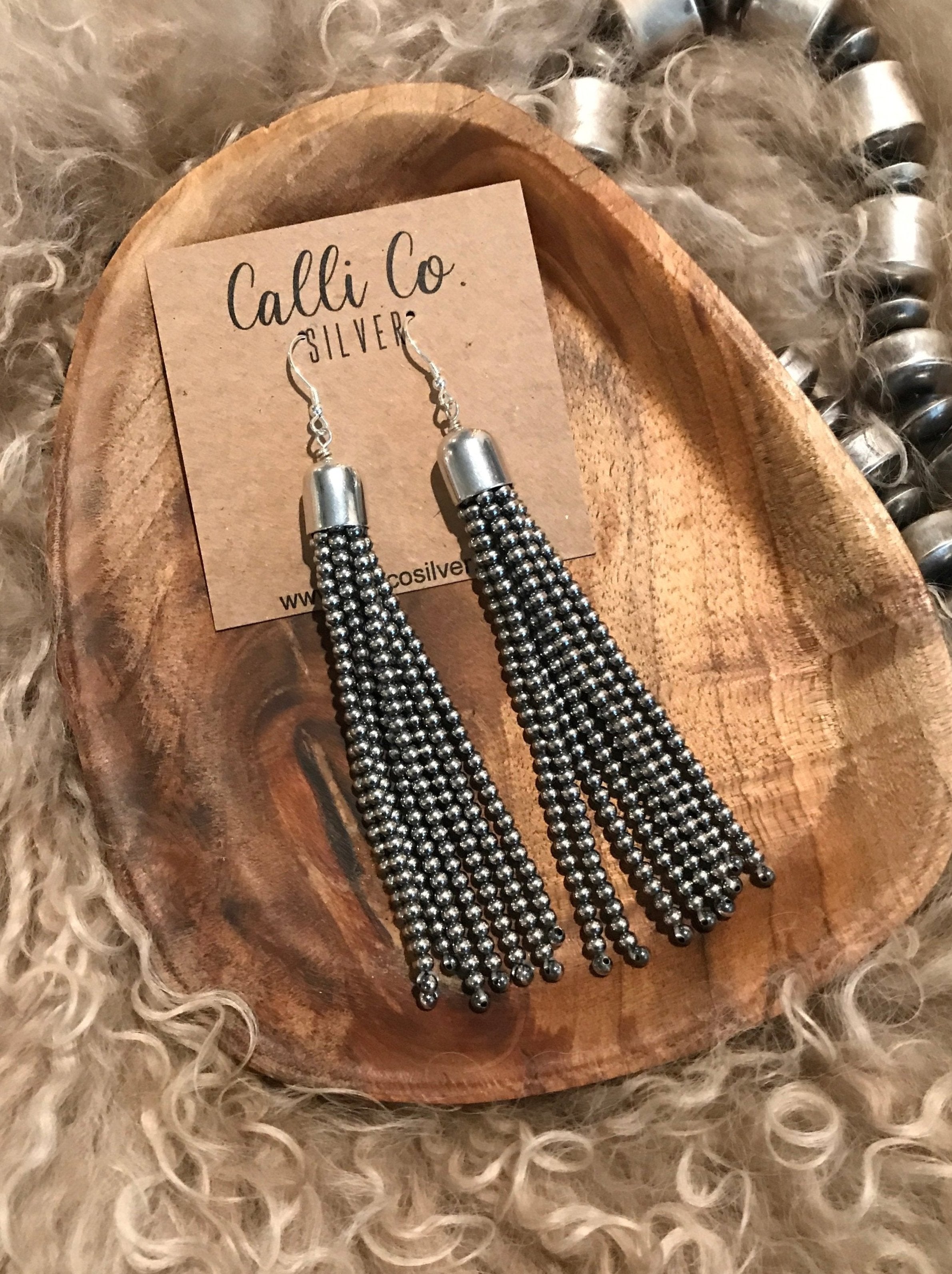 The Abrams Tassel Earrings-Earrings-Calli Co., Turquoise and Silver Jewelry, Native American Handmade, Zuni Tribe, Navajo Tribe, Brock Texas